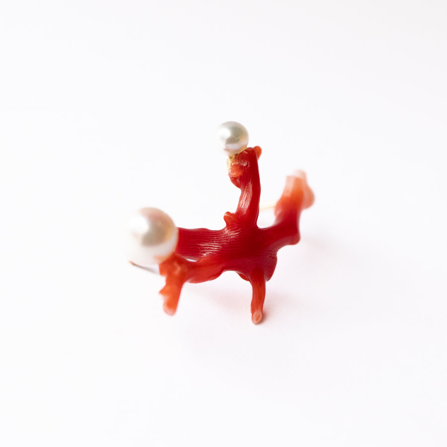 Coral Pearl Broach - Coral -