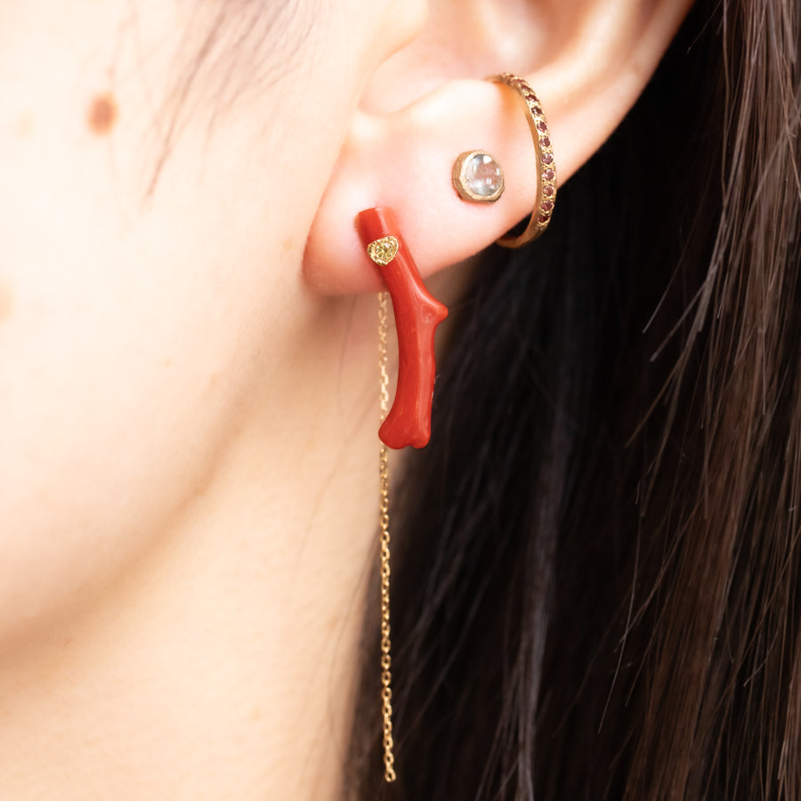 Flat Pierced Earring - Coral -