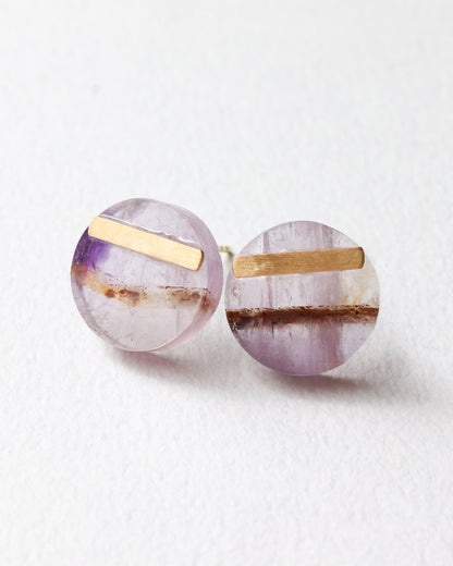 Bar stone etc Pierced Earring - Amethyst -