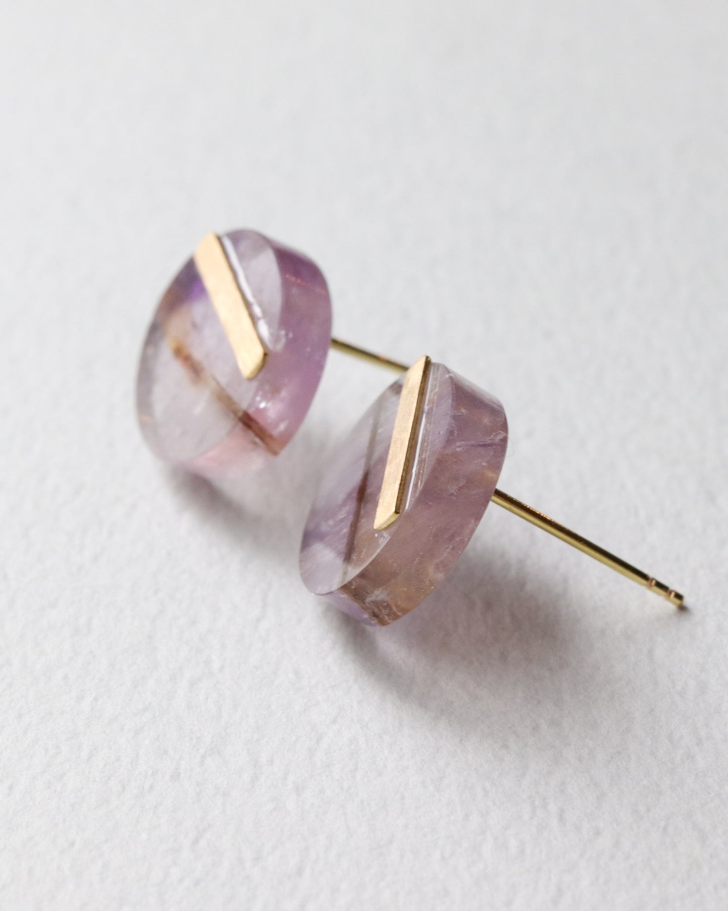 Bar stone etc Pierced Earring - Amethyst -