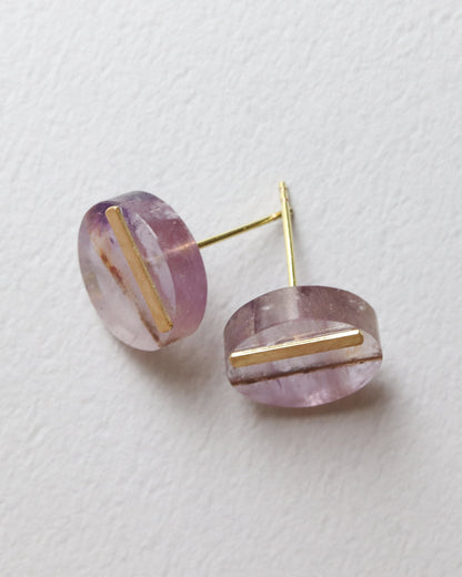 Bar stone etc Pierced Earring - Amethyst -