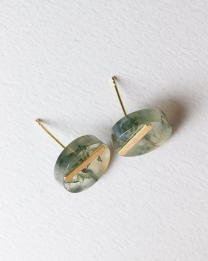 Bar stone Pierced Earring - Agate -