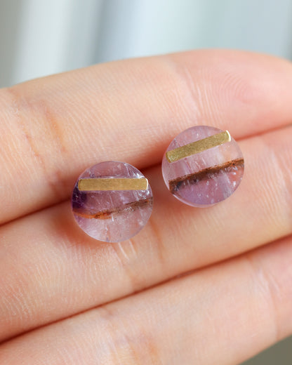 Bar stone etc Pierced Earring - Amethyst -