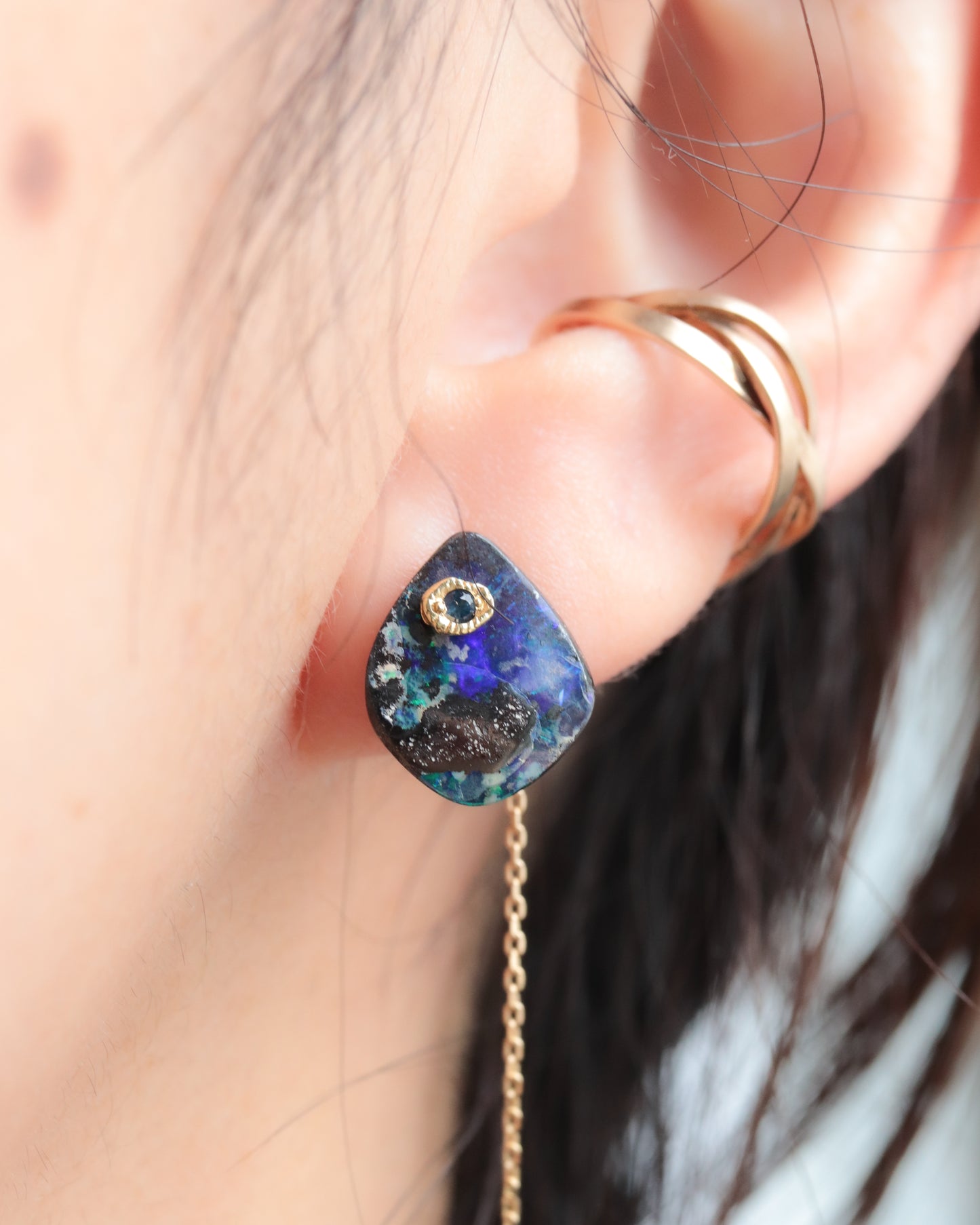 Flat Pierced Earring - Boulder Opal -