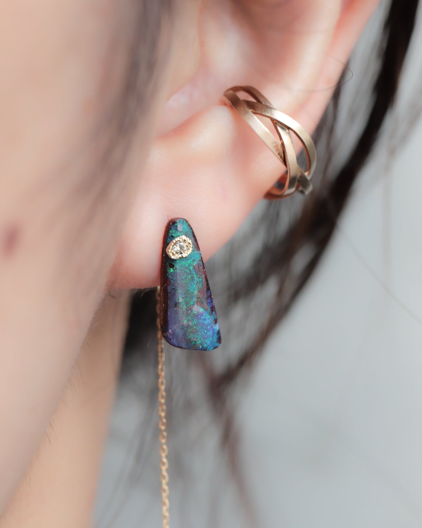 Flat Pierced Earring - Boulder Opal -