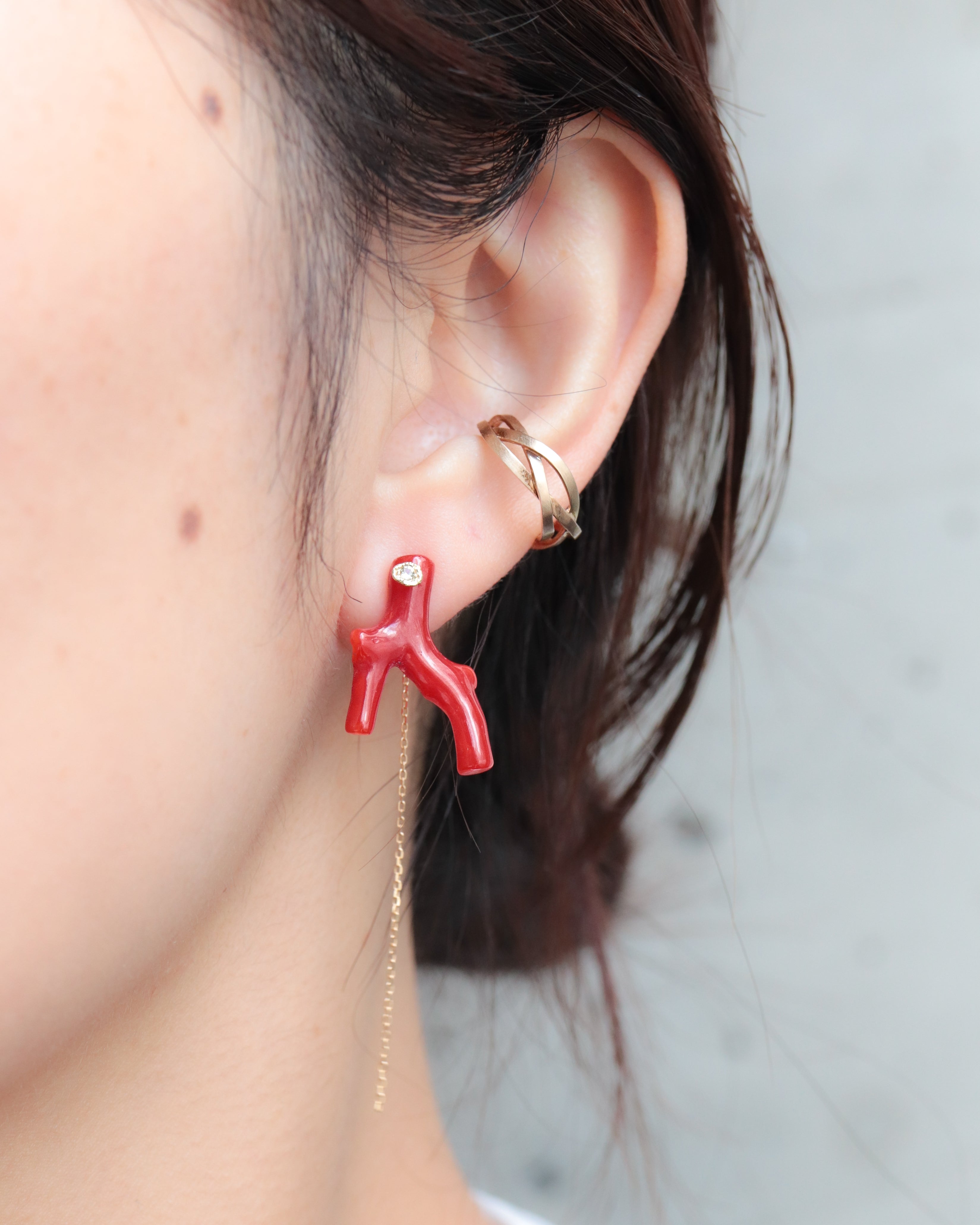 Flat Pierced Earring - Coral - – MONAKA jewellery