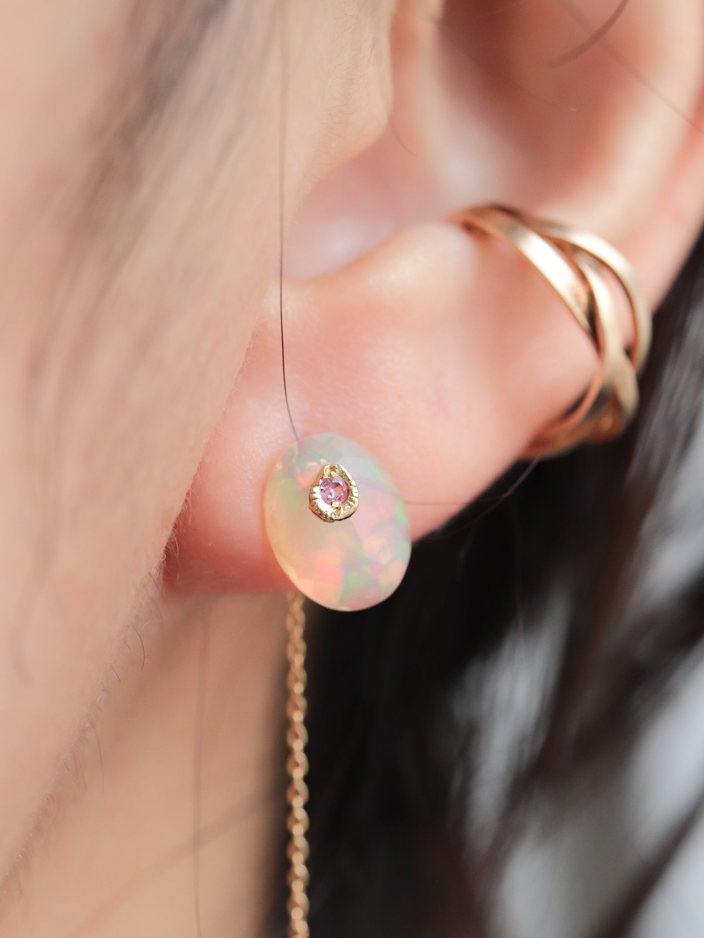 Flat Pierced Earring - Opal -