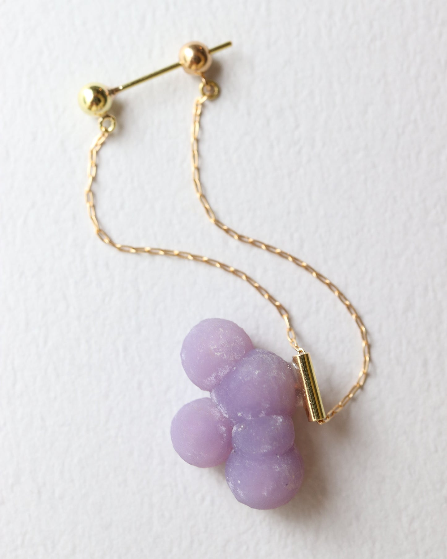 Pipe Pierced Earring - Grape stone -