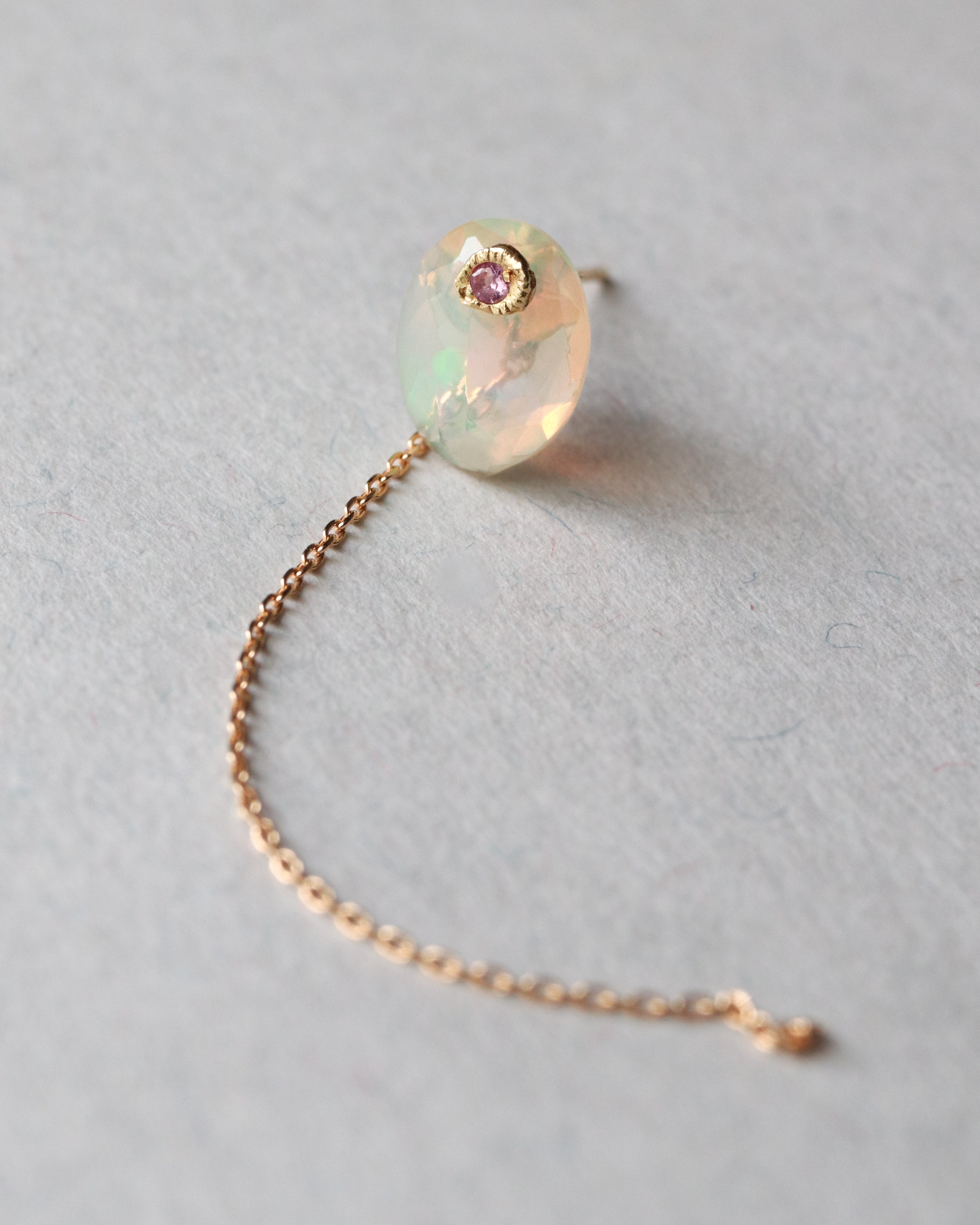 Flat Pierced Earring - Opal -