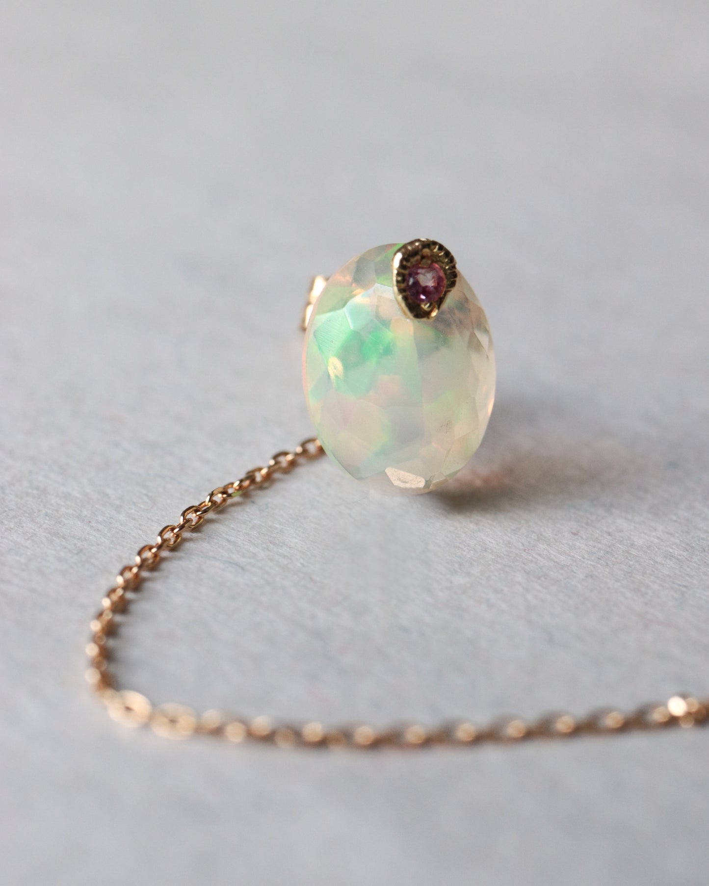 Flat Pierced Earring - Opal -