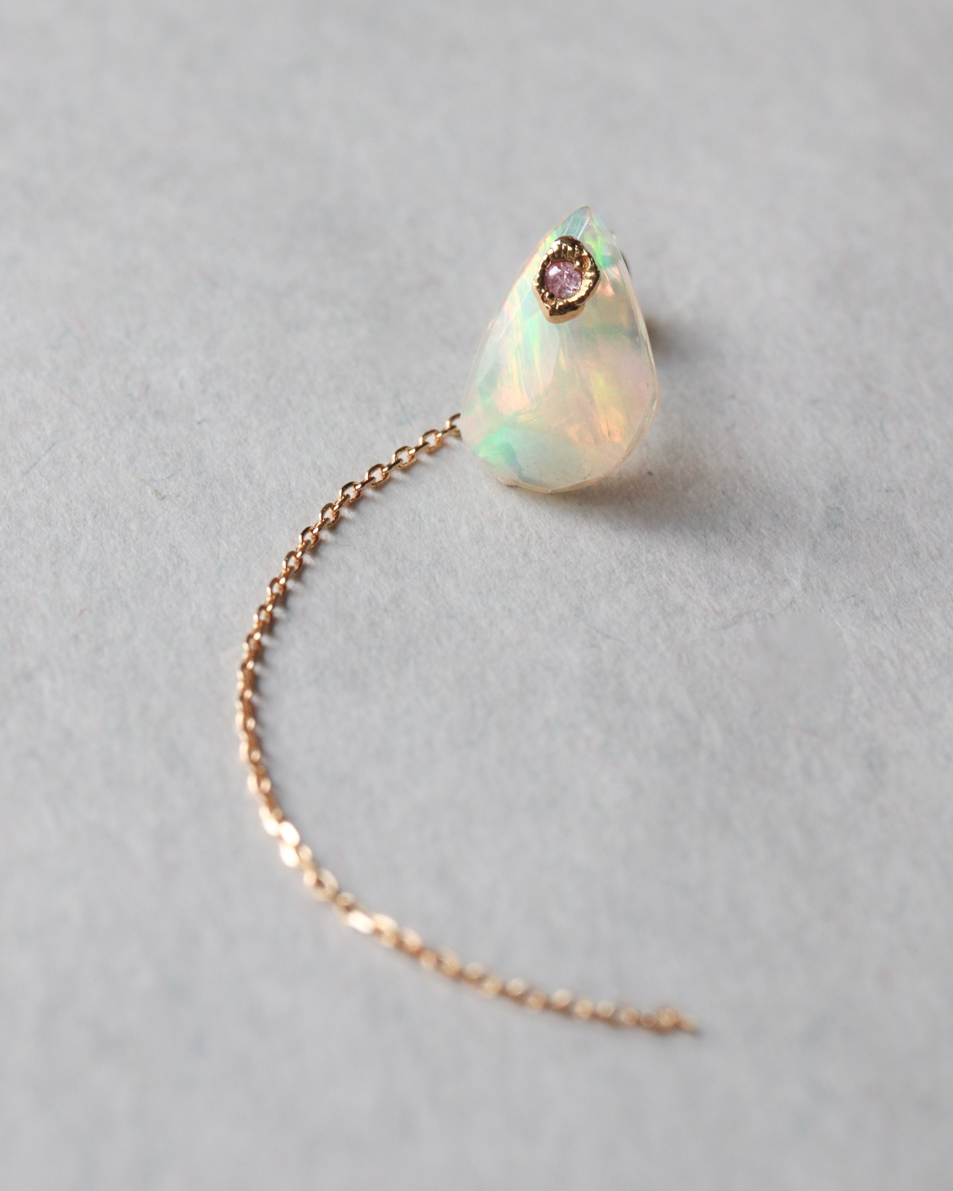 Flat Pierced Earring - Opal -