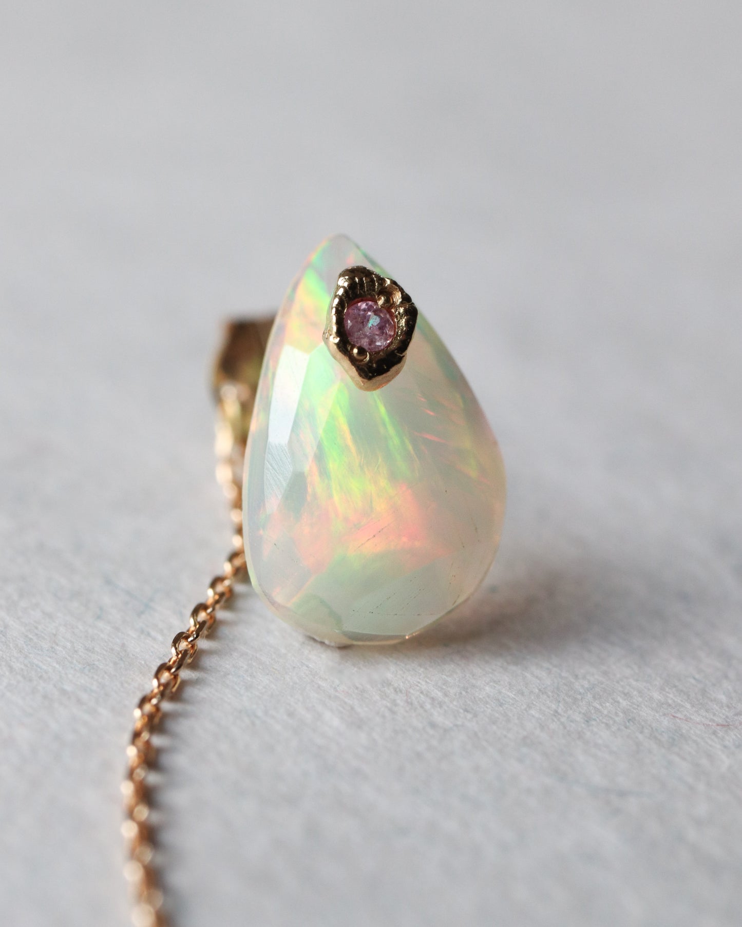 Flat Pierced Earring - Opal -