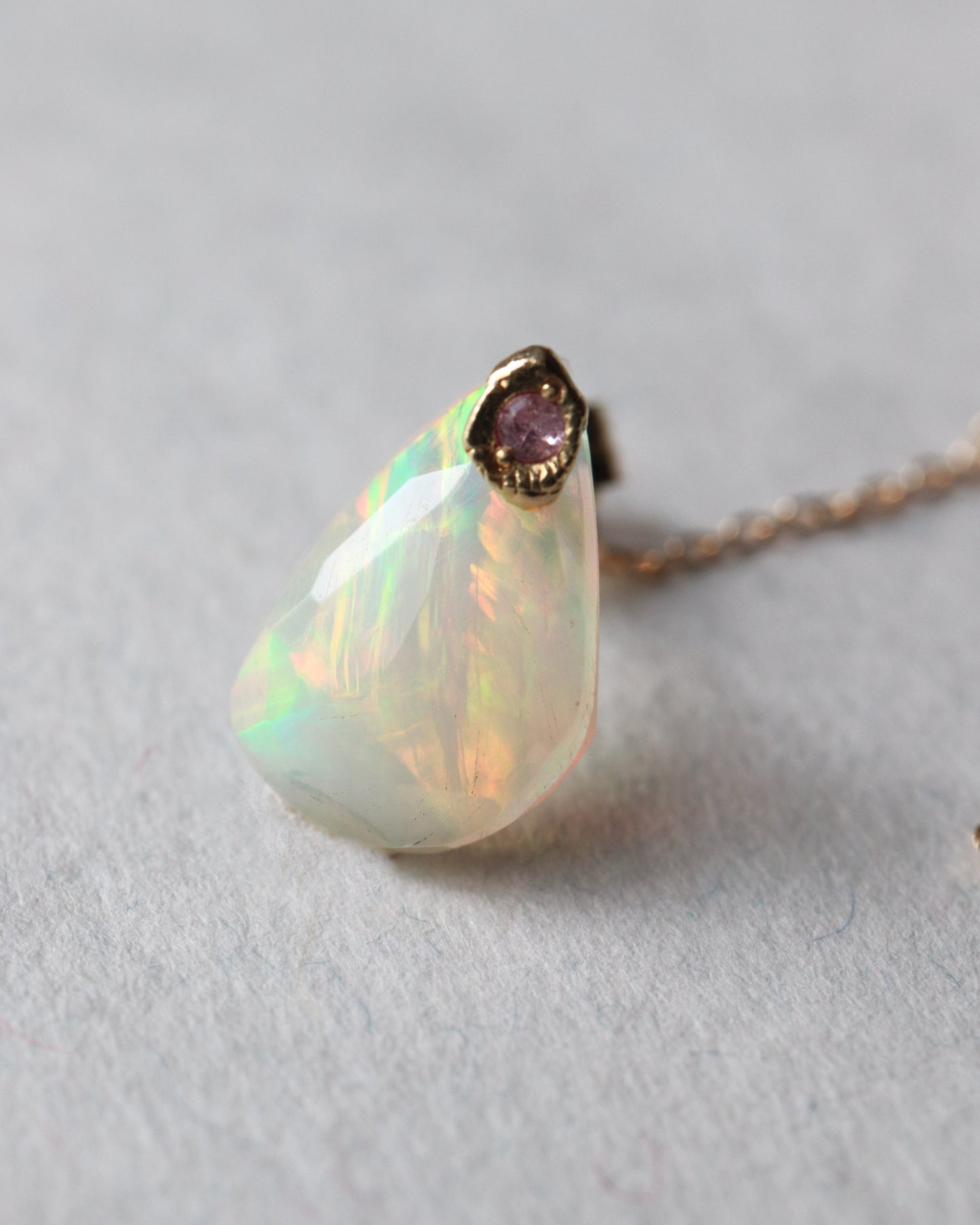 Flat Pierced Earring - Opal -