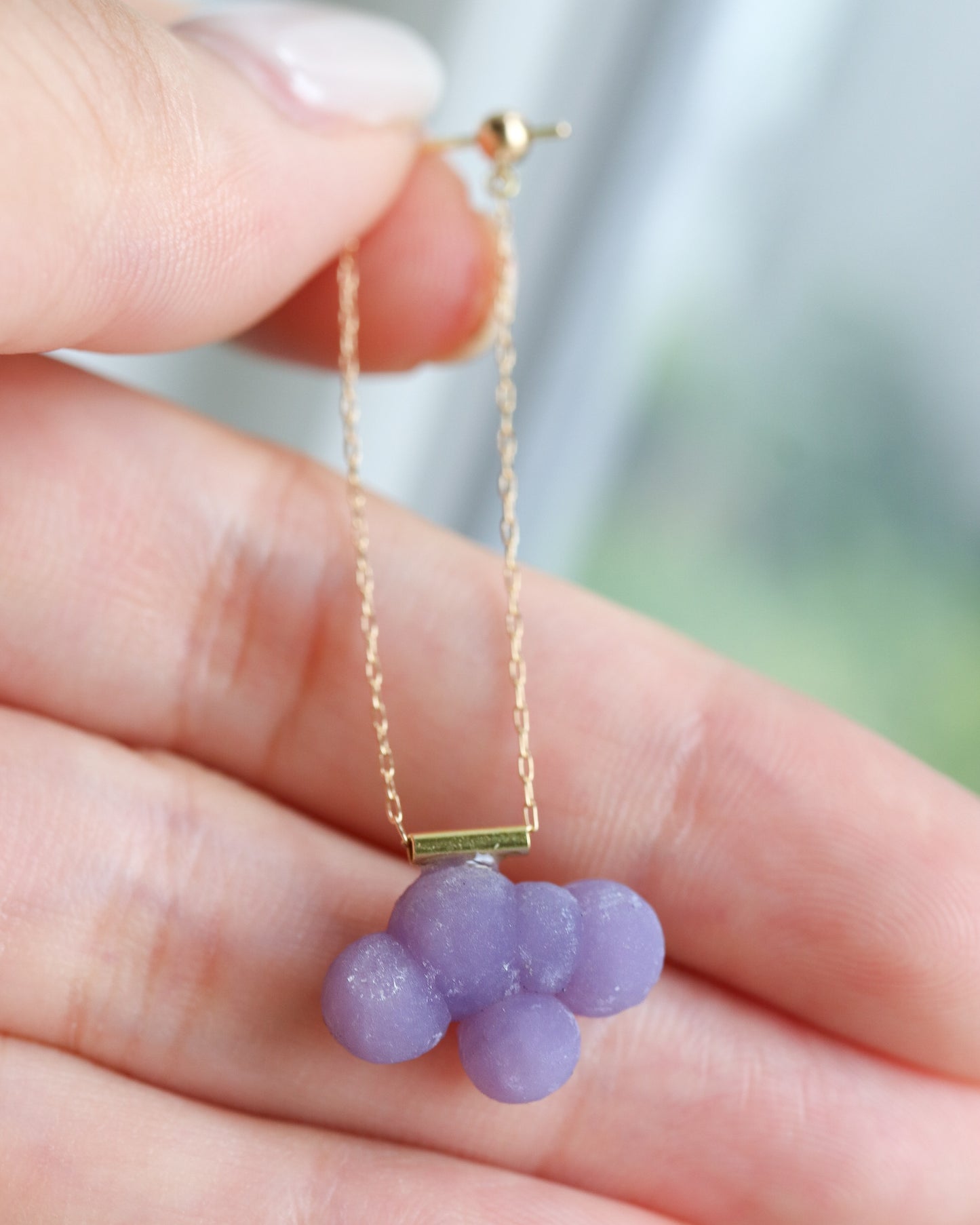 Pipe Pierced Earring - Grape stone -