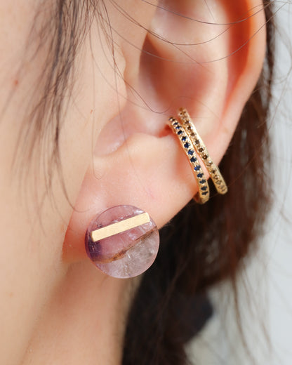 Bar stone etc Pierced Earring - Amethyst -