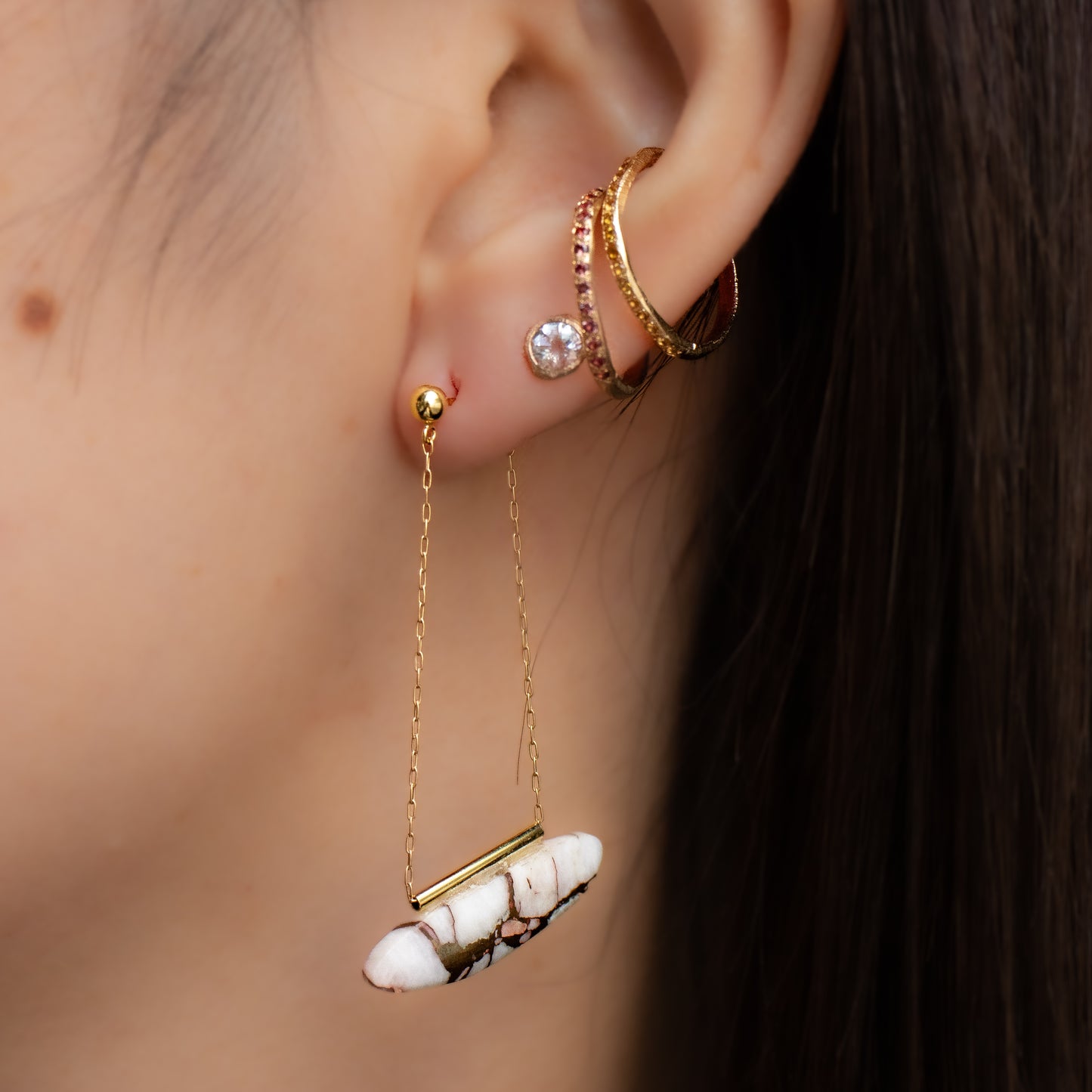 Pipe Pierced Earrings - Copper in Quartz -