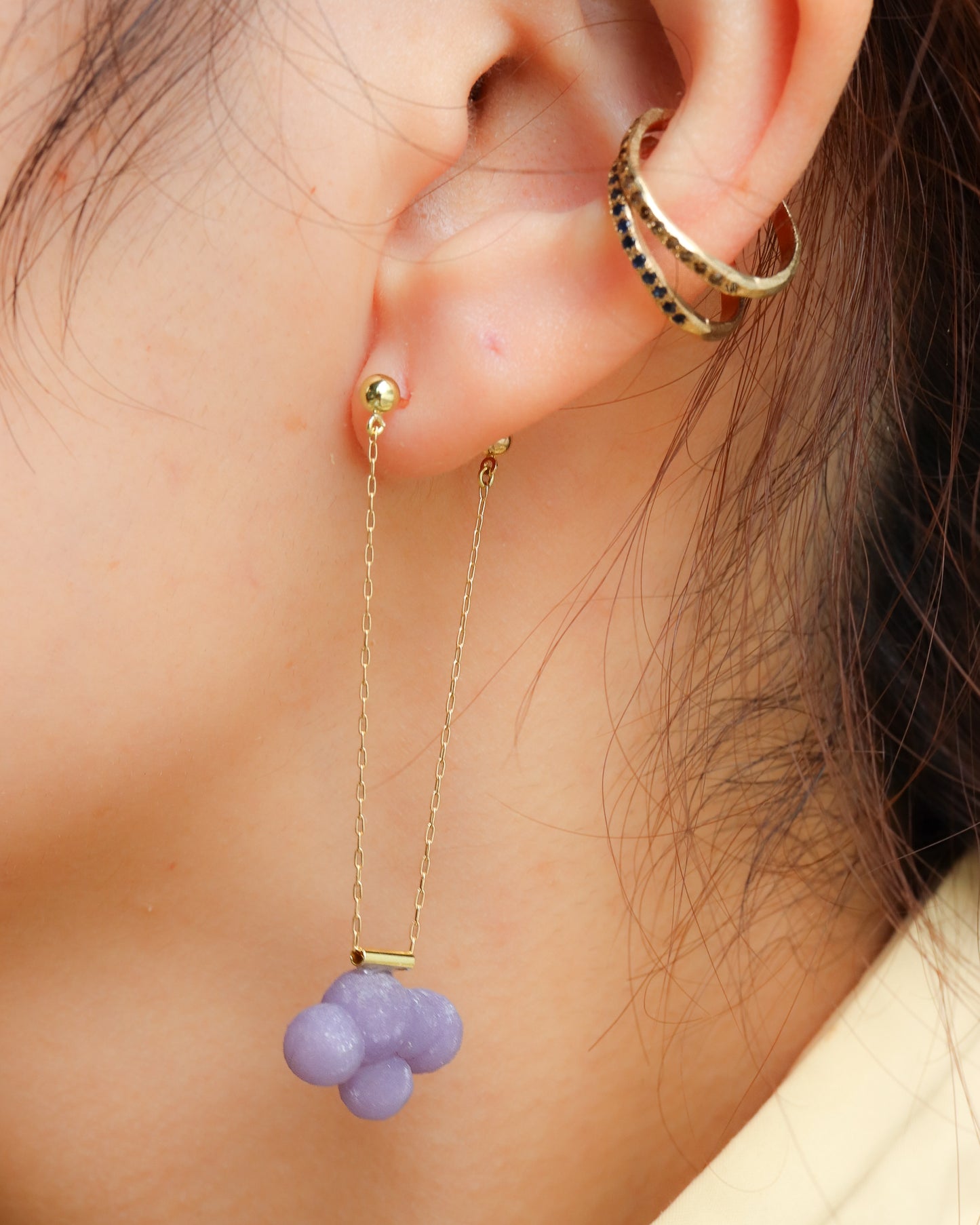 Pipe Pierced Earring - Grape stone -