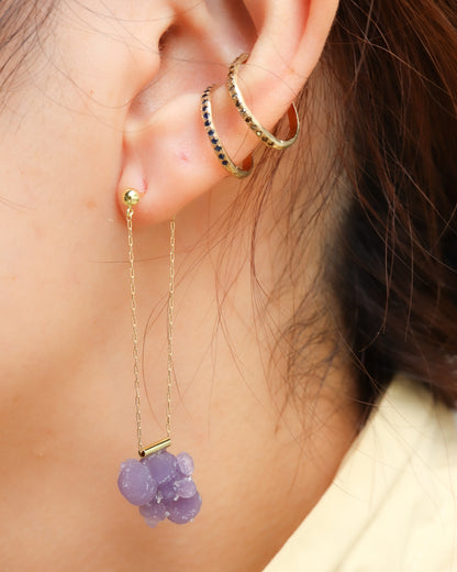 Pipe Pierced Earring - Grape stone -