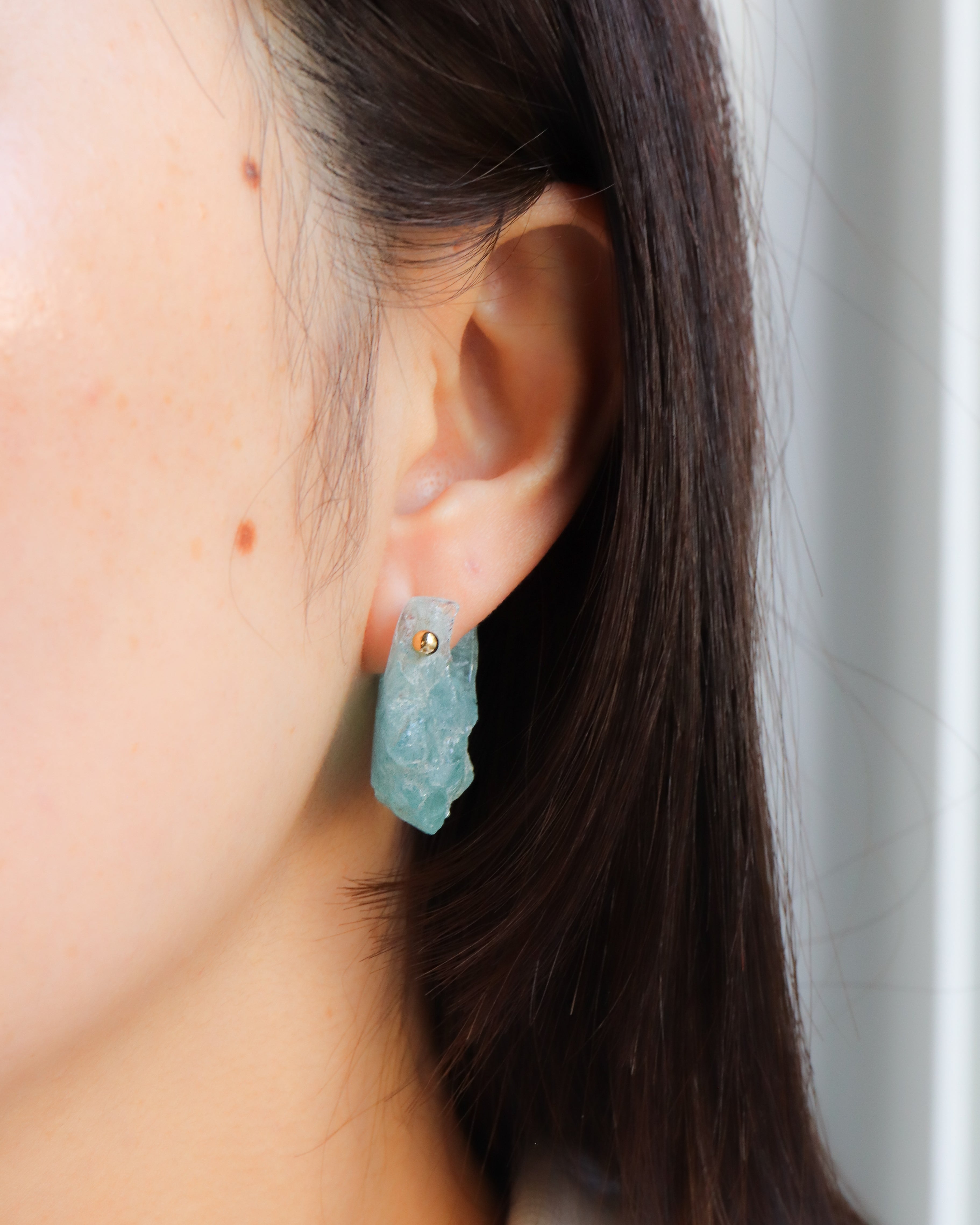 Rock Pierced Earrings - Aquamarine -
