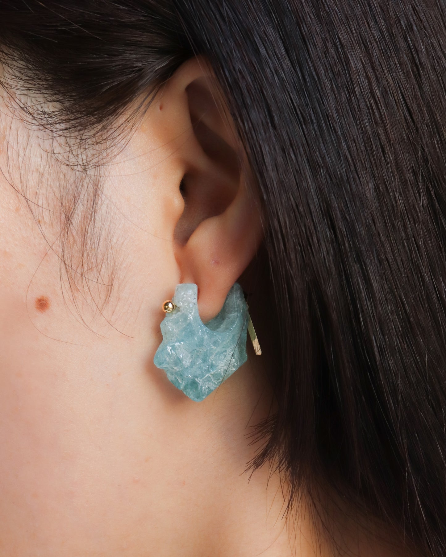 Rock Pierced Earring - Aquamarine -