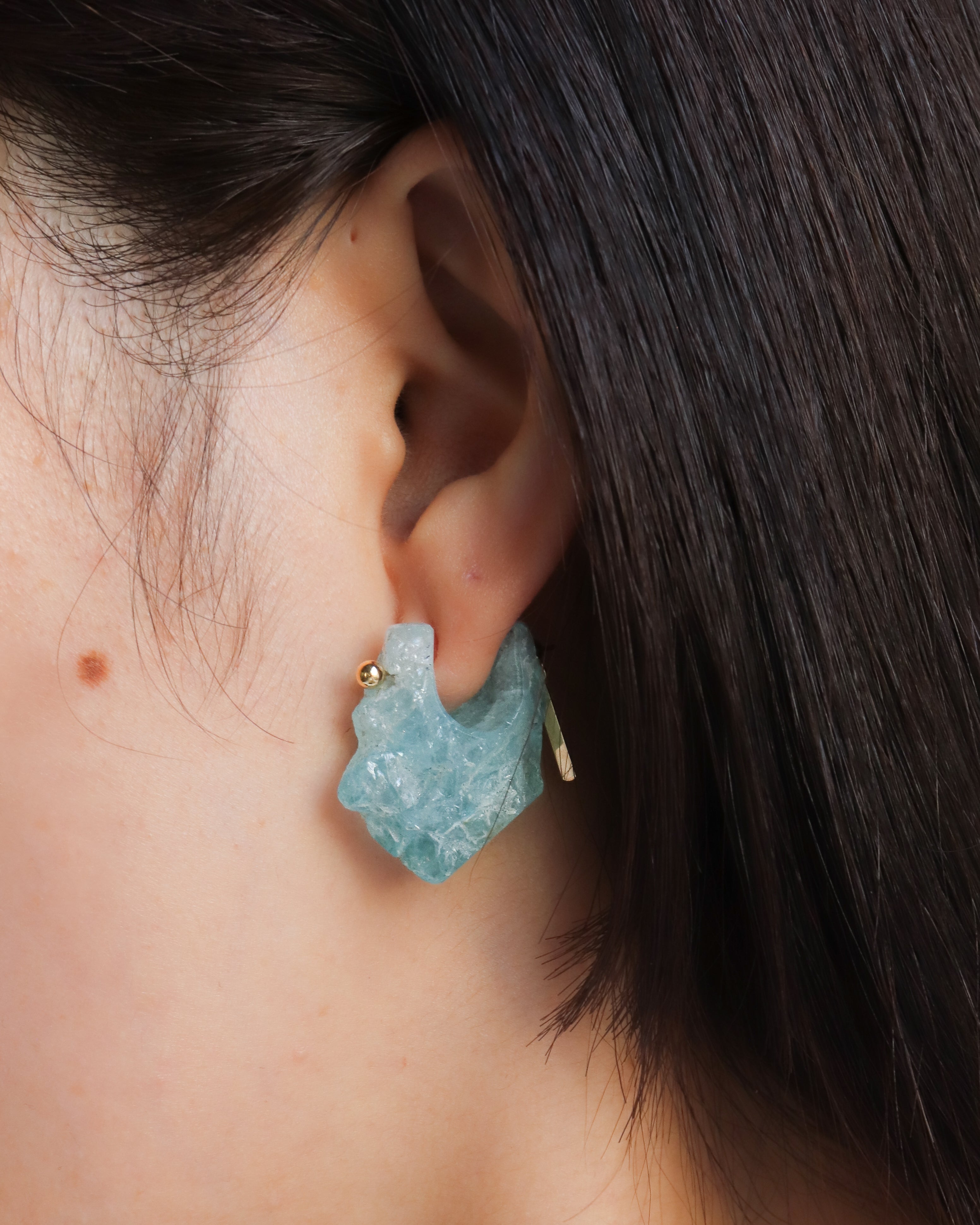 Rock Pierced Earrings - Aquamarine -