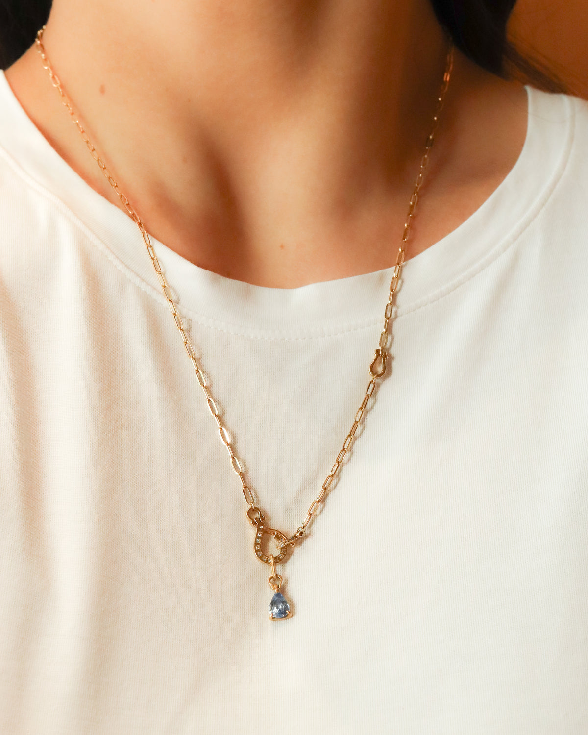 Horse Shoe Prong Necklace - Sapphire -