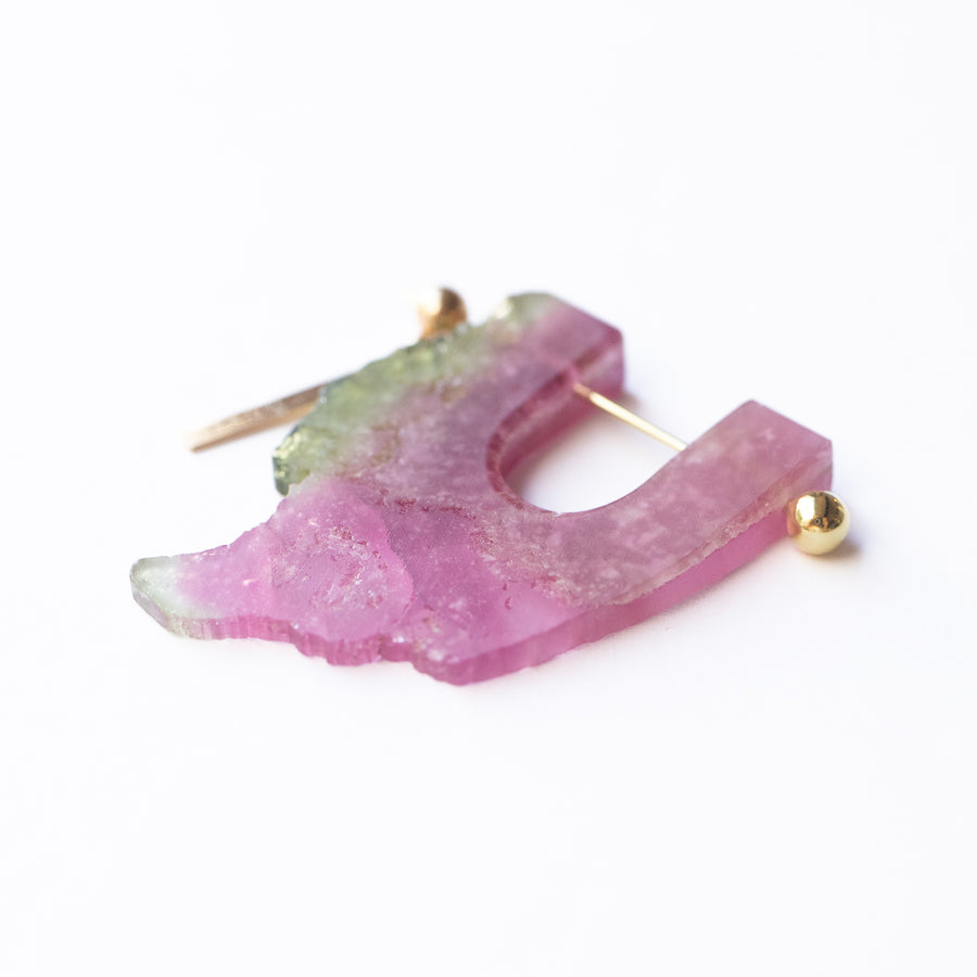 Rock Pierced Earring - Bicolor Tourmaline -