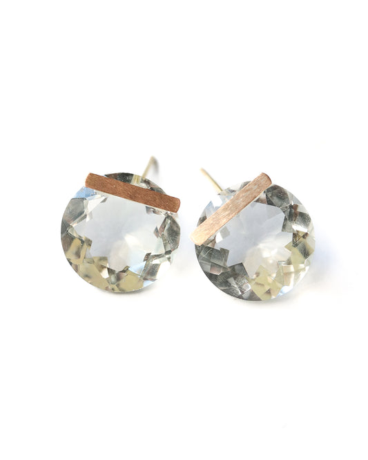 Bar stone pierced earrings - Green Amethyst -