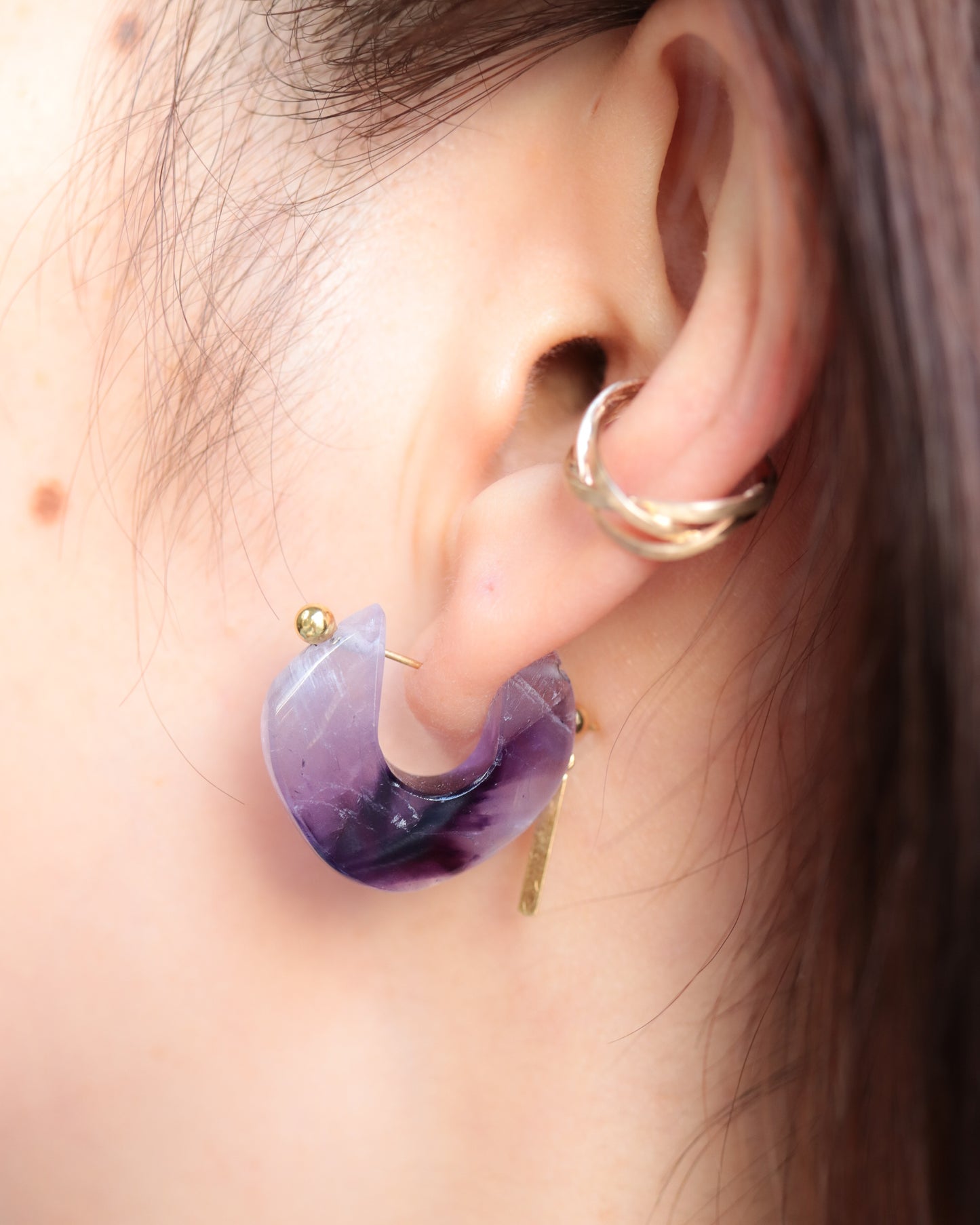 Rock Pierced Earrings - Amethyst -