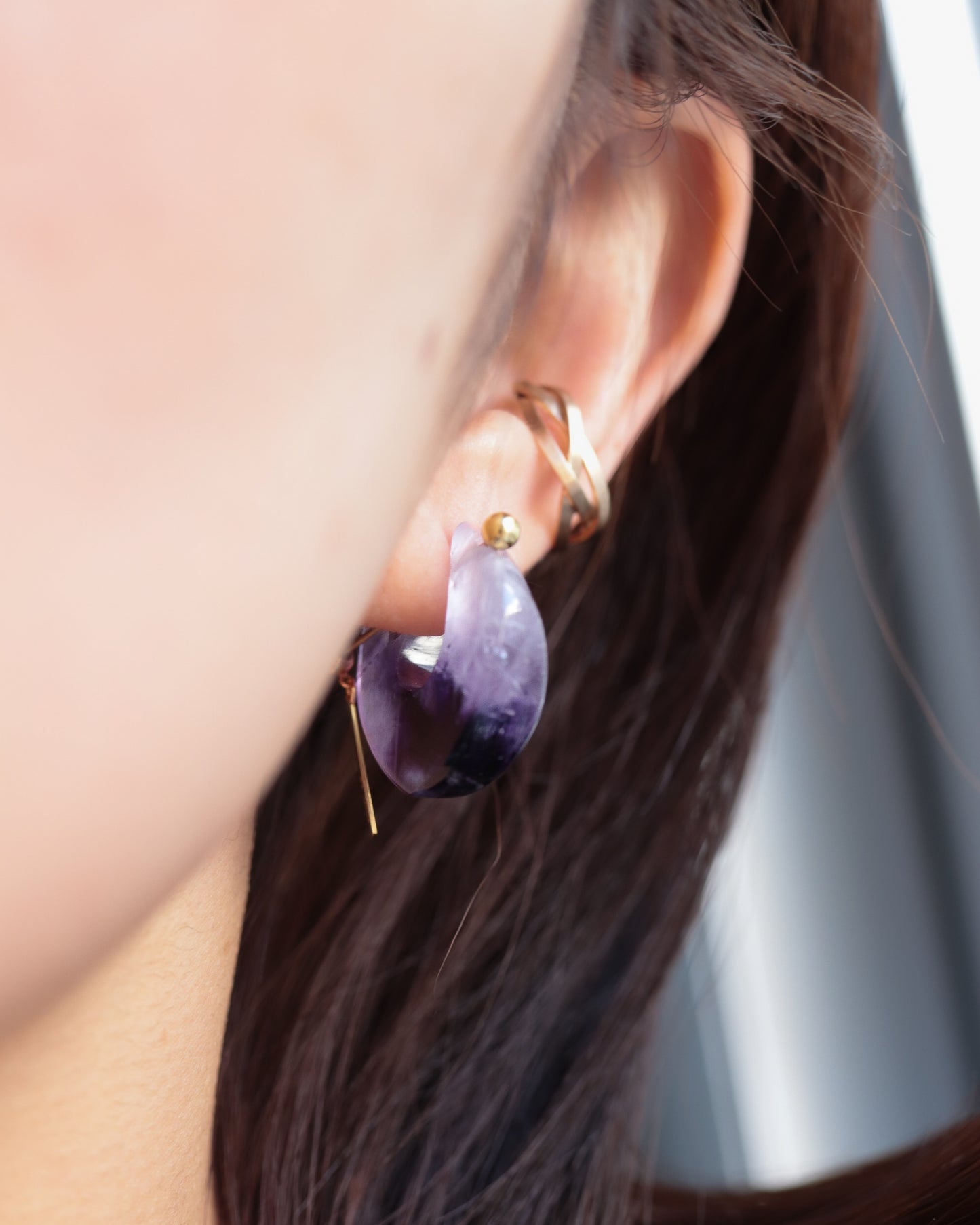 Rock Pierced Earrings - Amethyst -