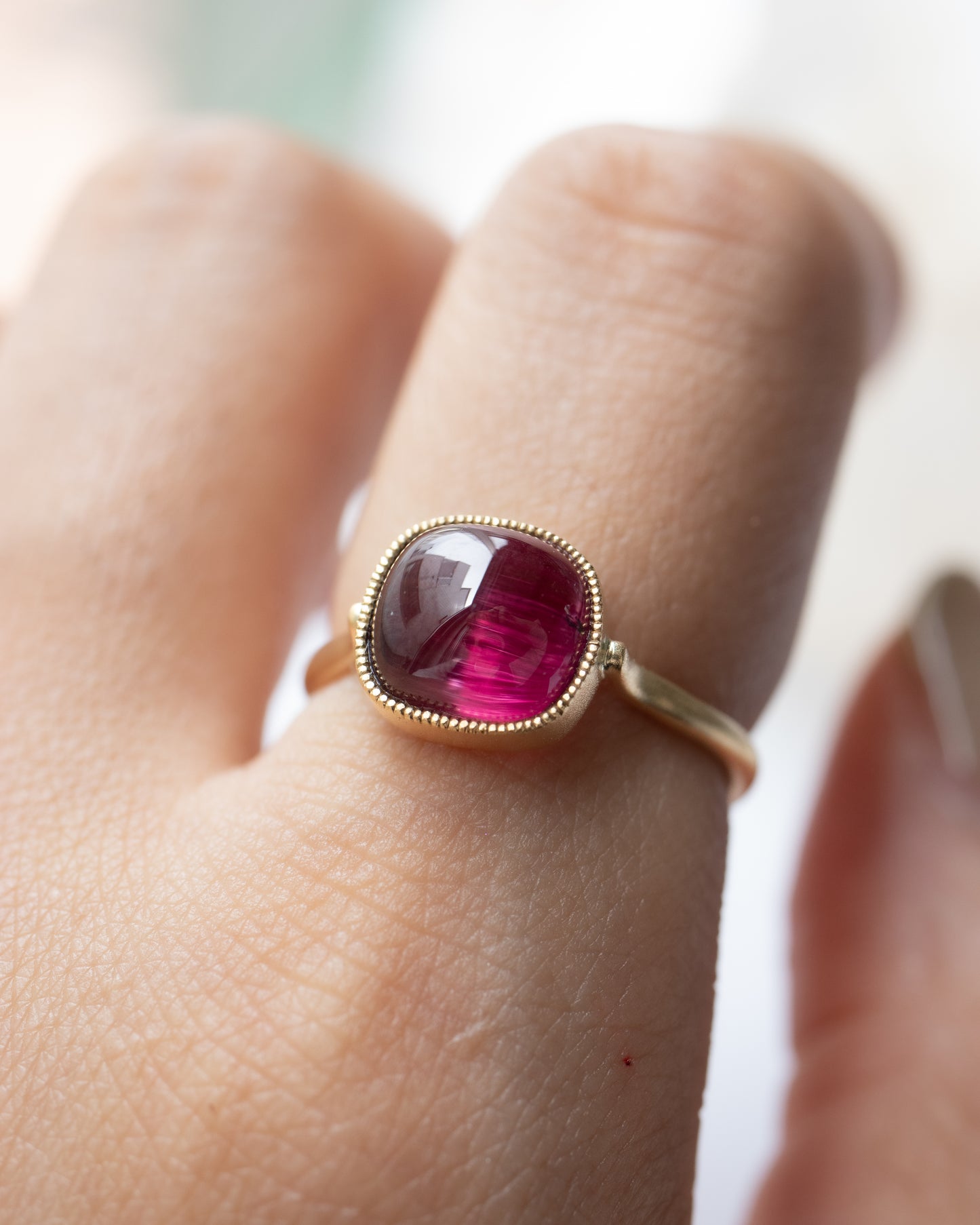 Milgrain Ring - Rubellite Cat's Eye-