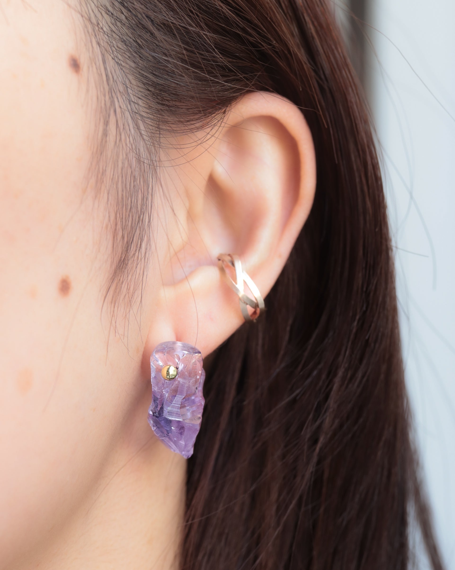 Rock Pierced Earring - Amethyst -