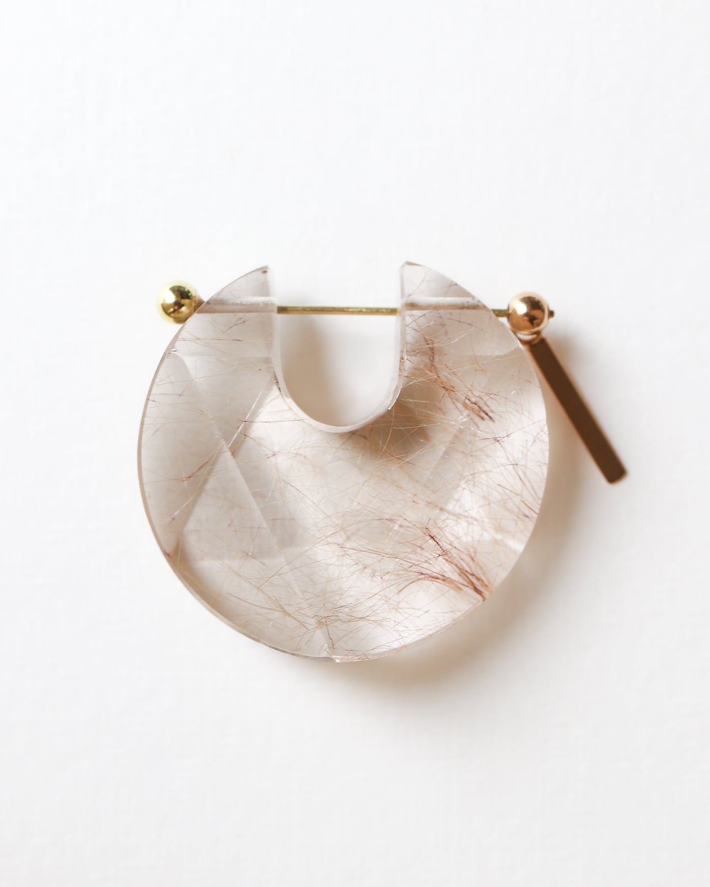 Rock Pierced Earring - Golden Rutilated Quartz -