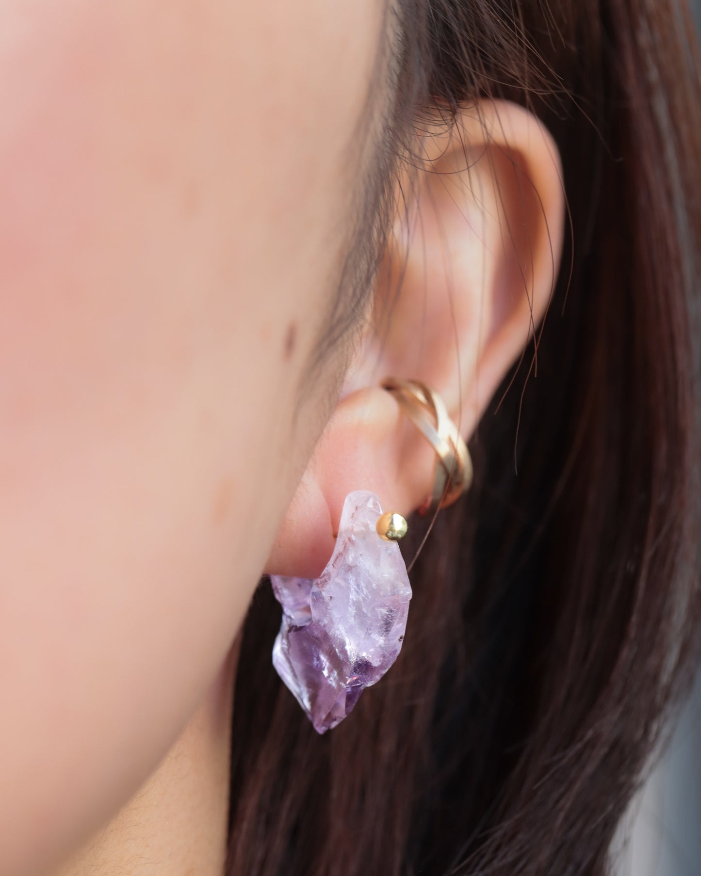 Rock Pierced Earrings - Amethyst -