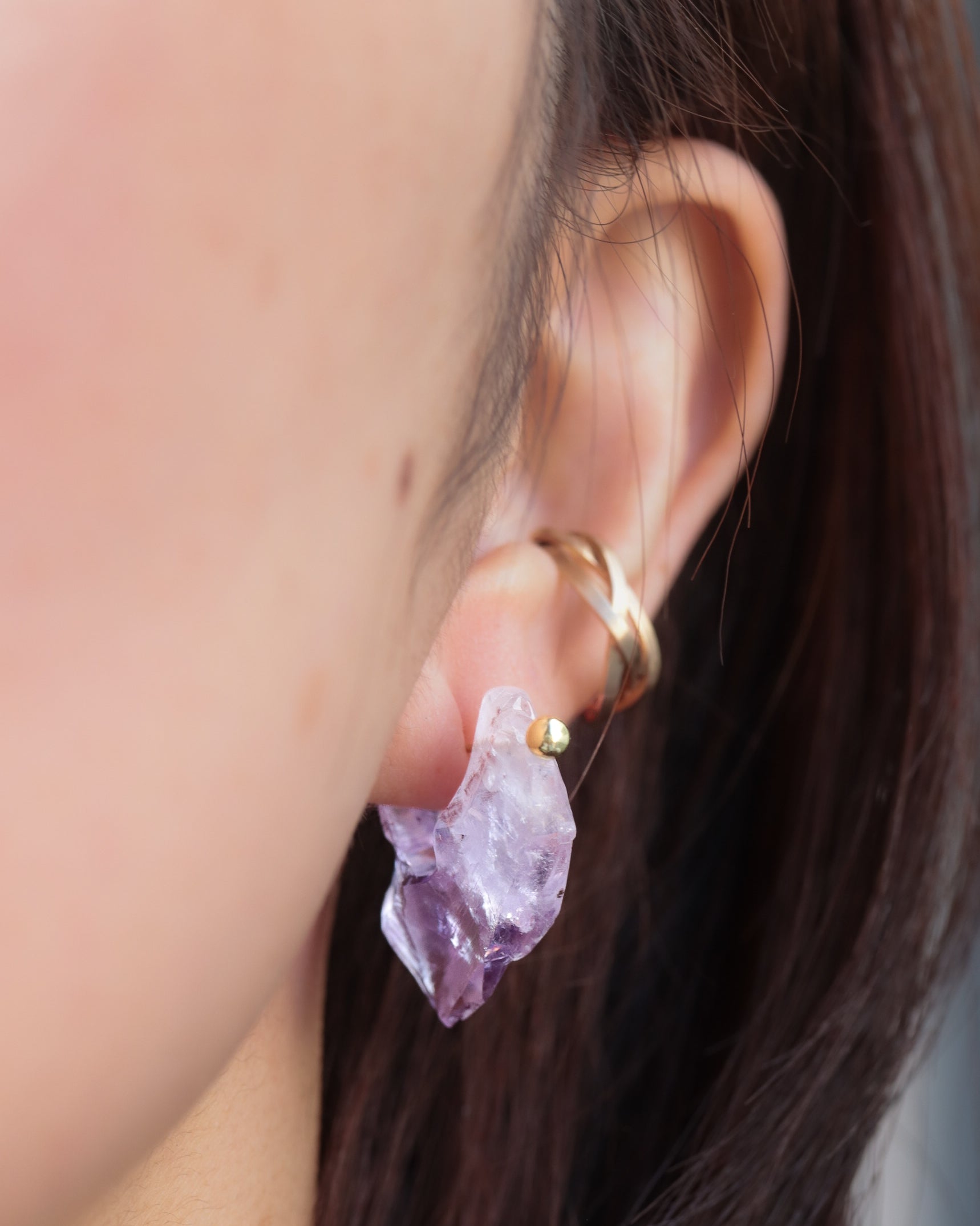 Rock Pierced Earring - Amethyst -