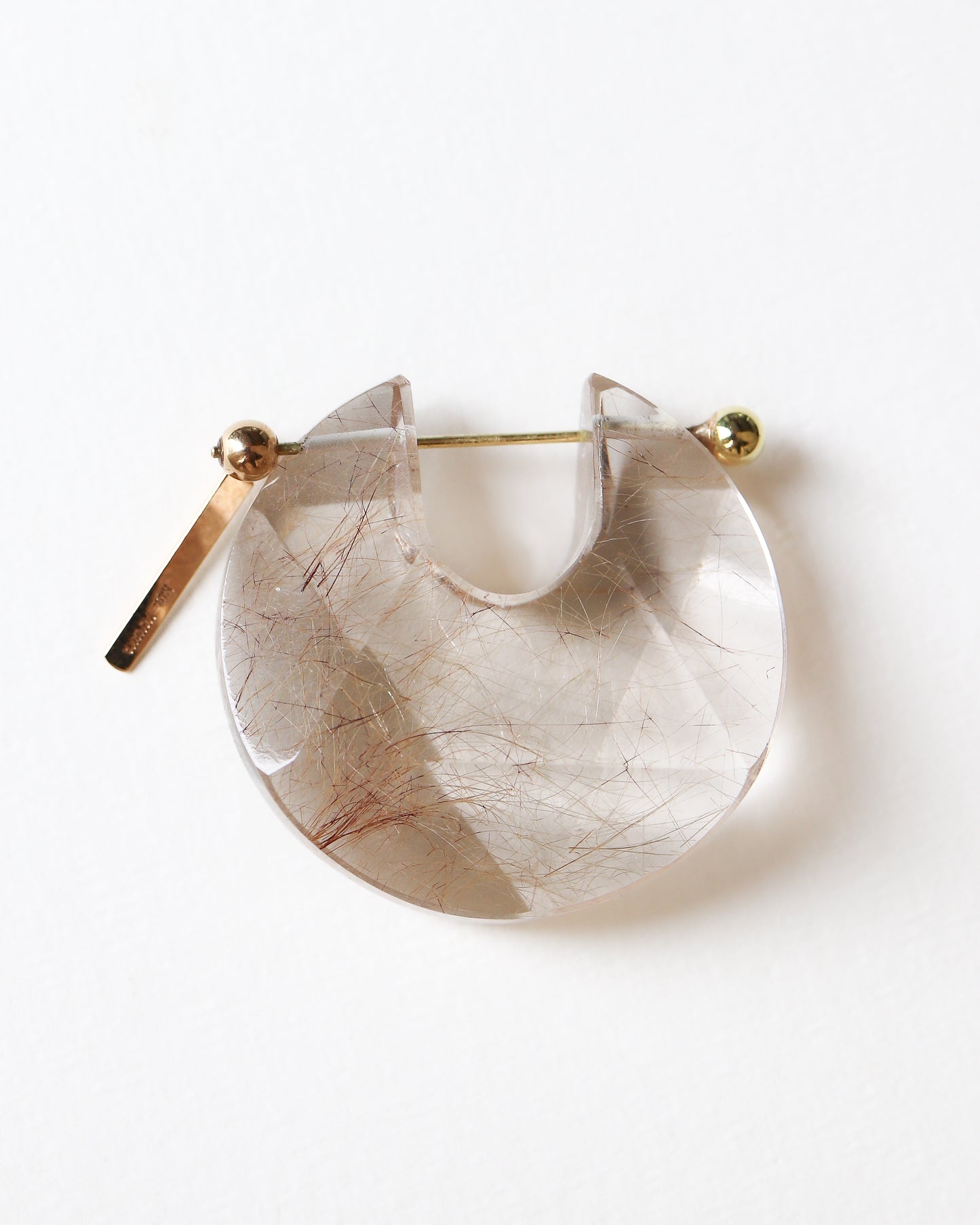 Rock Pierced Earring - Golden Rutilated Quartz -