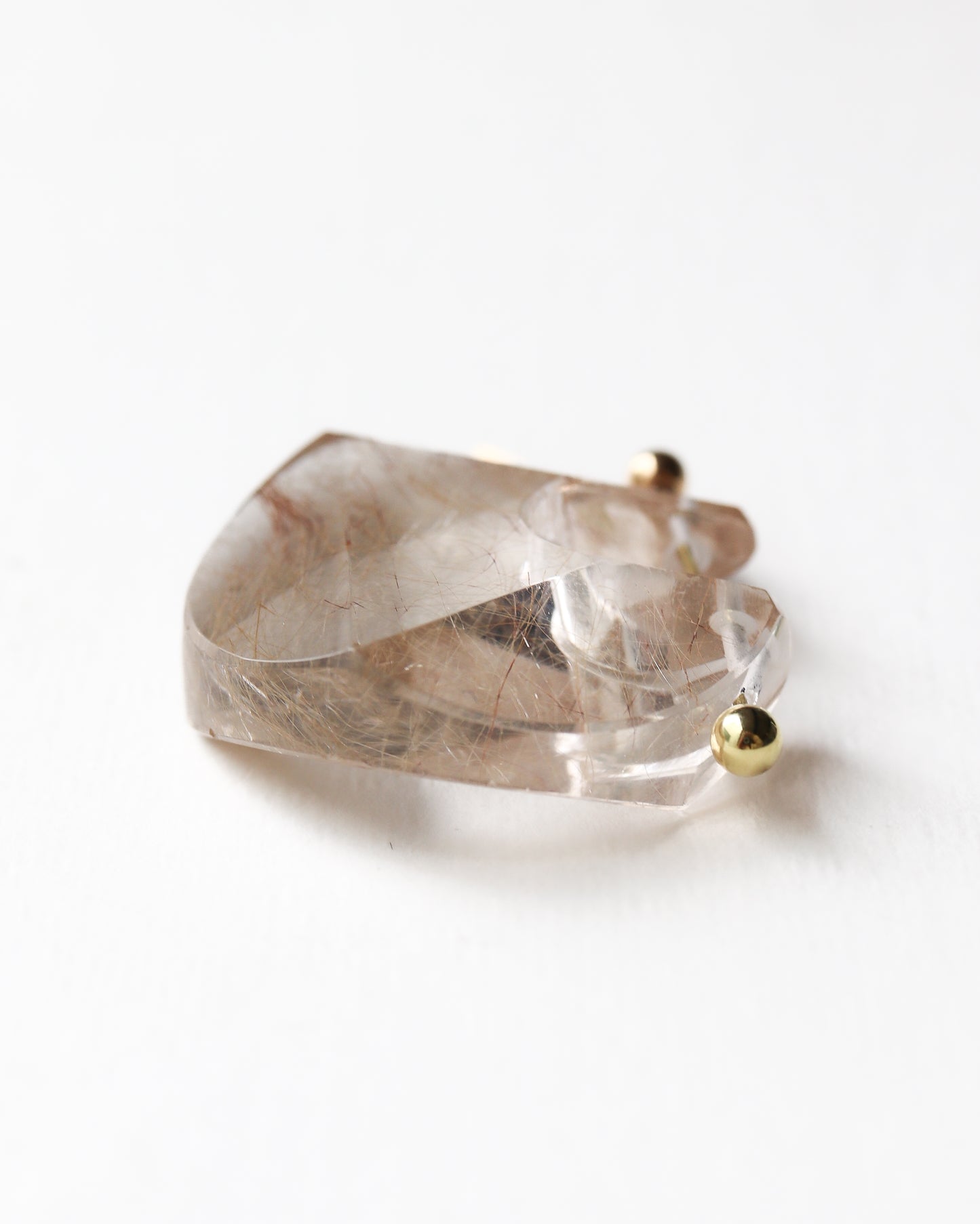 Rock Pierced Earring - Golden Rutilated Quartz -