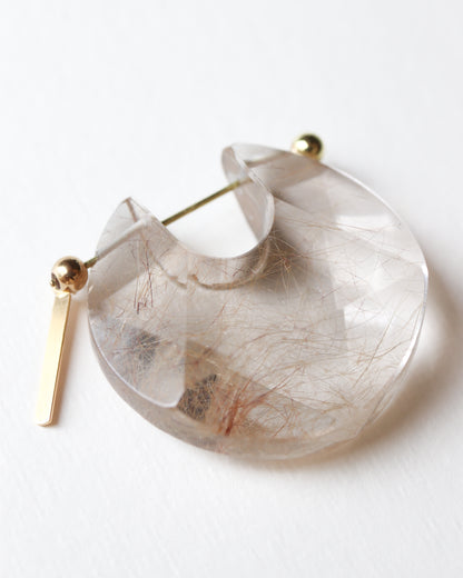 Rock Pierced Earring - Golden Rutilated Quartz -