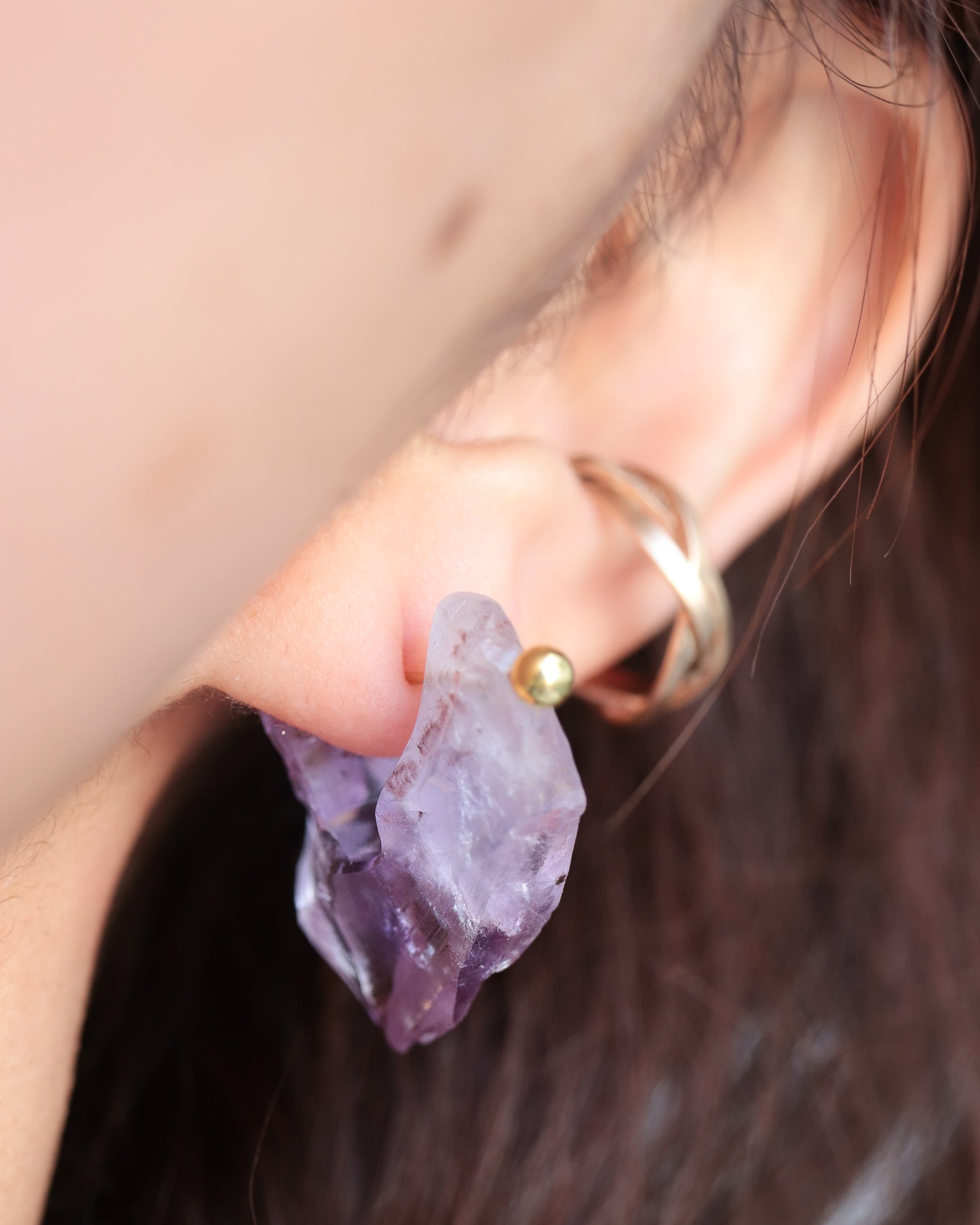 Rock Pierced Earring - Amethyst -
