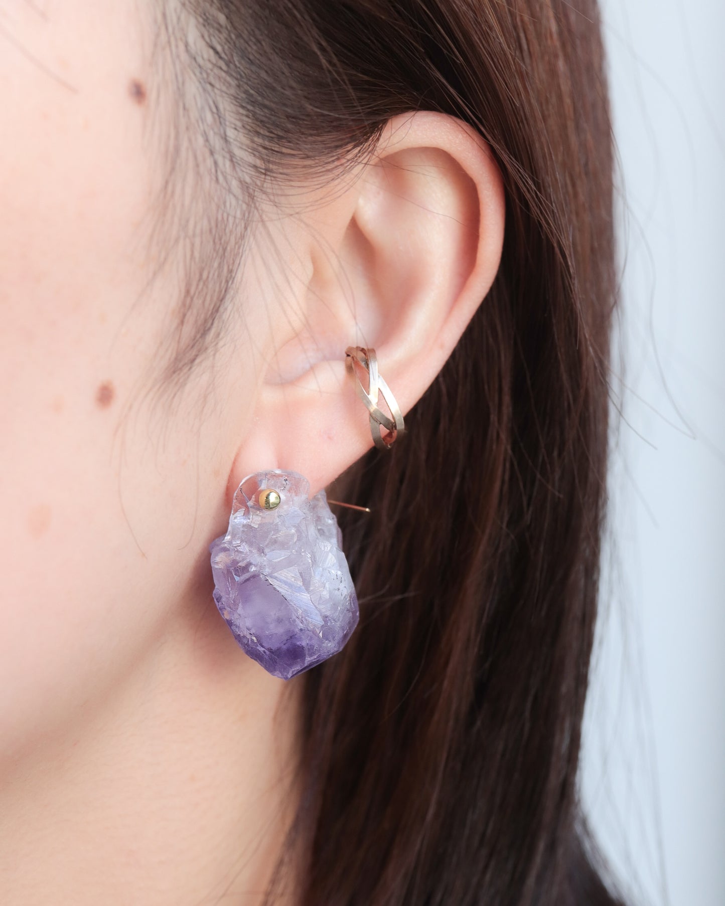 Rock Pierced Earrings - Amethyst -