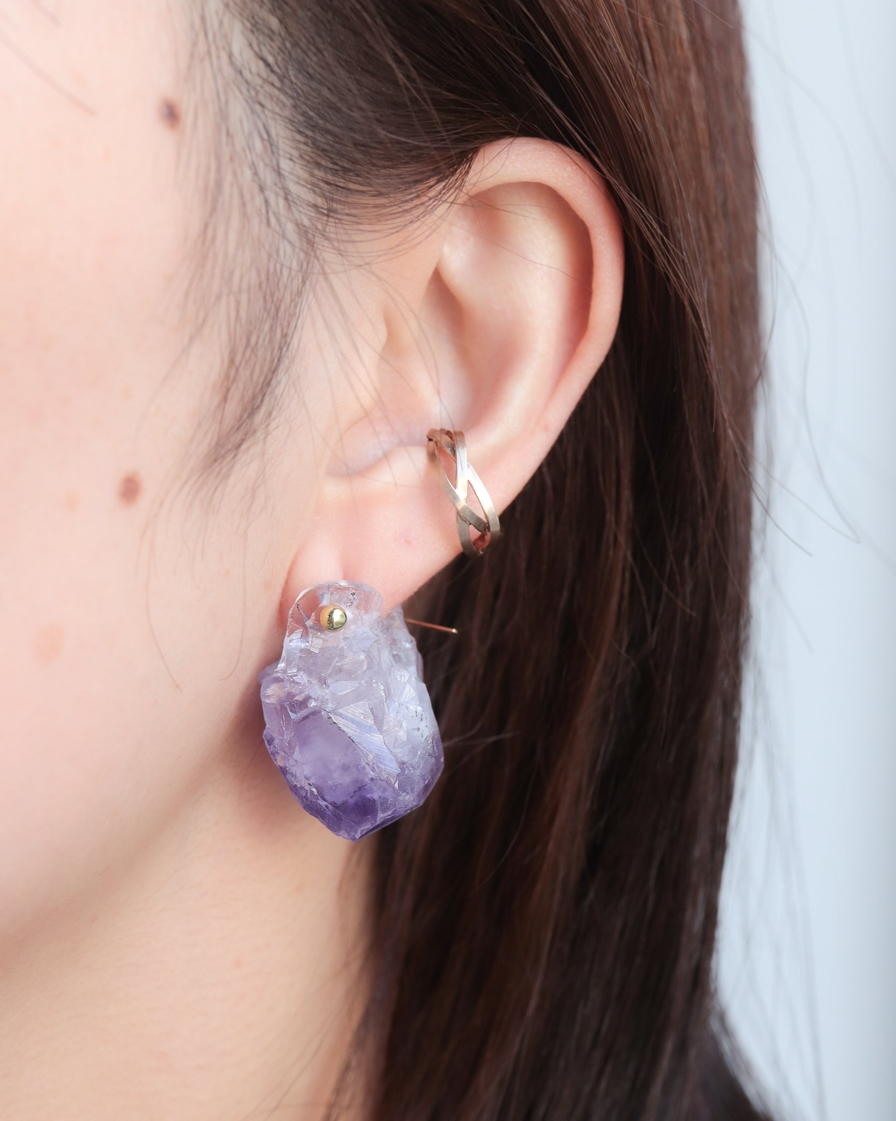 Rock Pierced Earring - Amethyst -