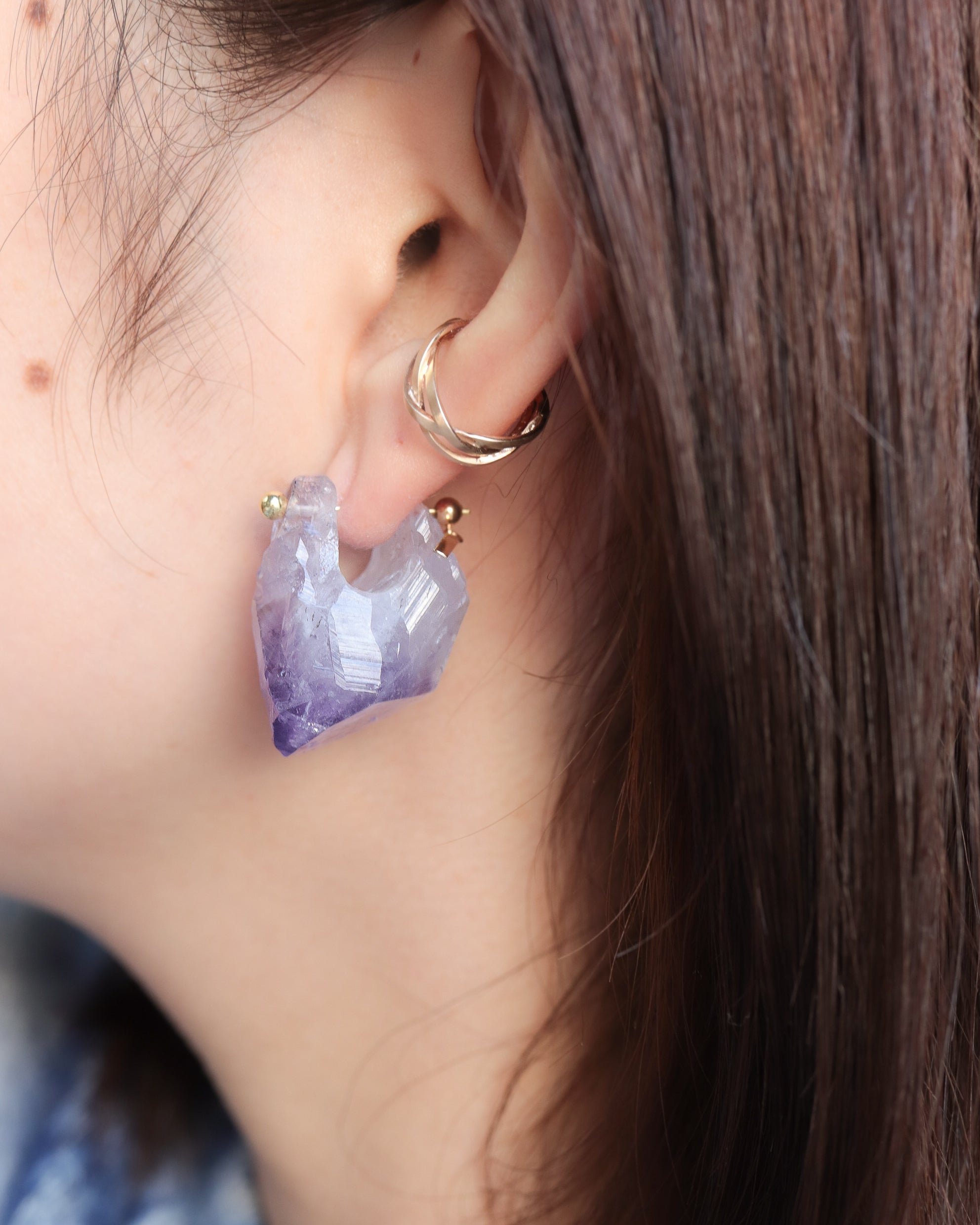 Rock Pierced Earring - Amethyst -