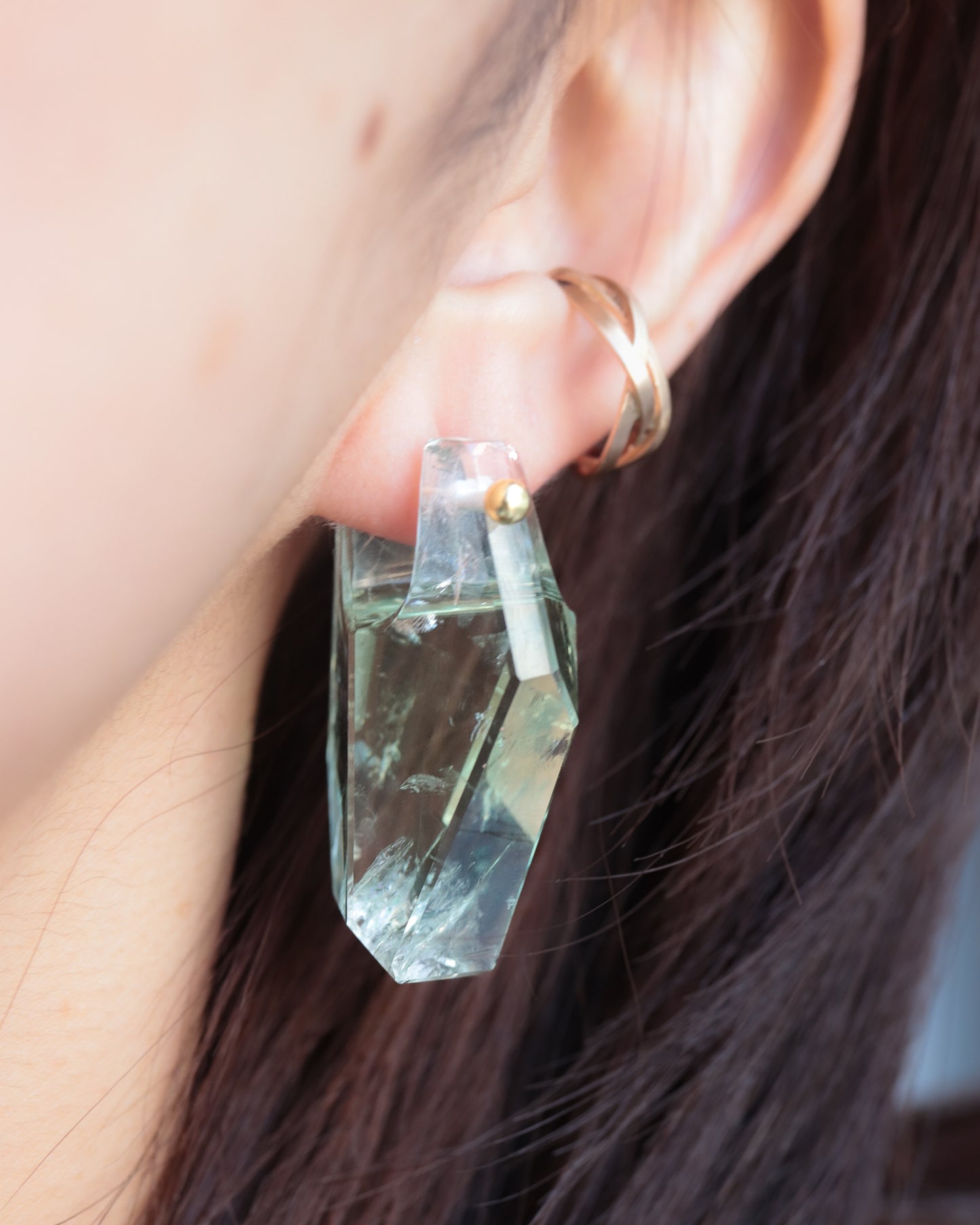 Rock Pierced Earrings - Green Amethyst -