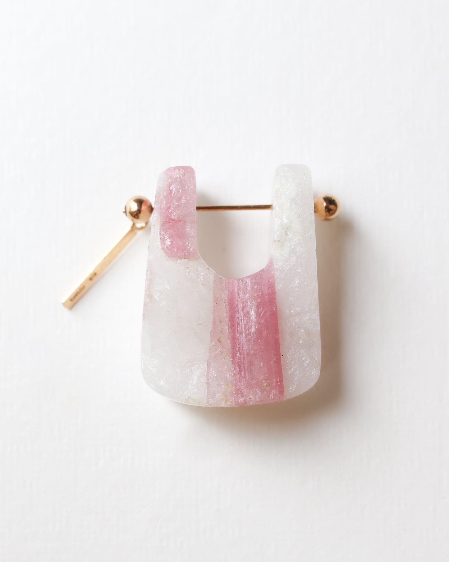 Rock Pierced Earring - Pink Tourmaline -