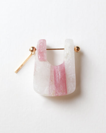 Rock Pierced Earring - Pink Tourmaline -
