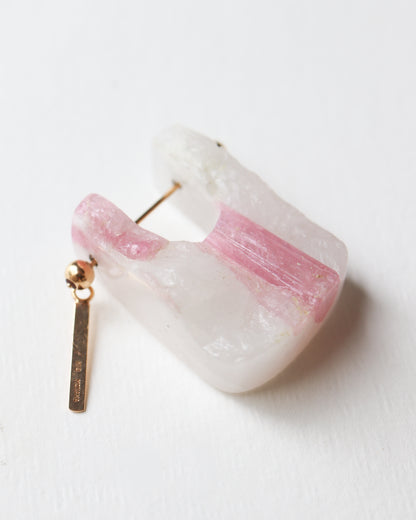 Rock Pierced Earring - Pink Tourmaline -