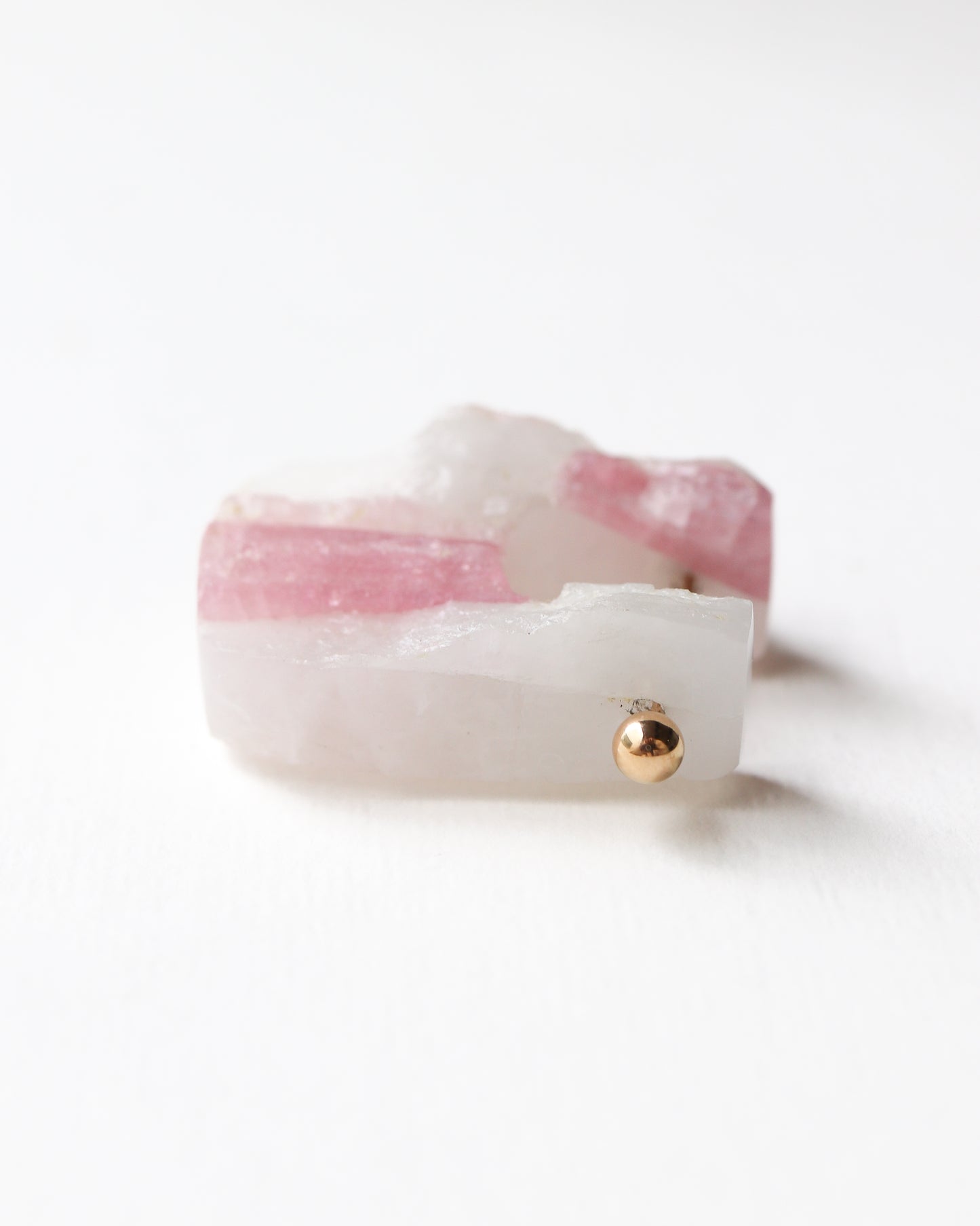 Rock Pierced Earring - Pink Tourmaline -