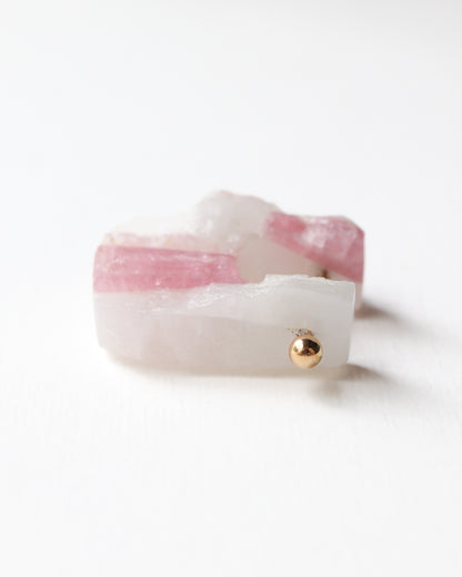 Rock Pierced Earring - Pink Tourmaline -