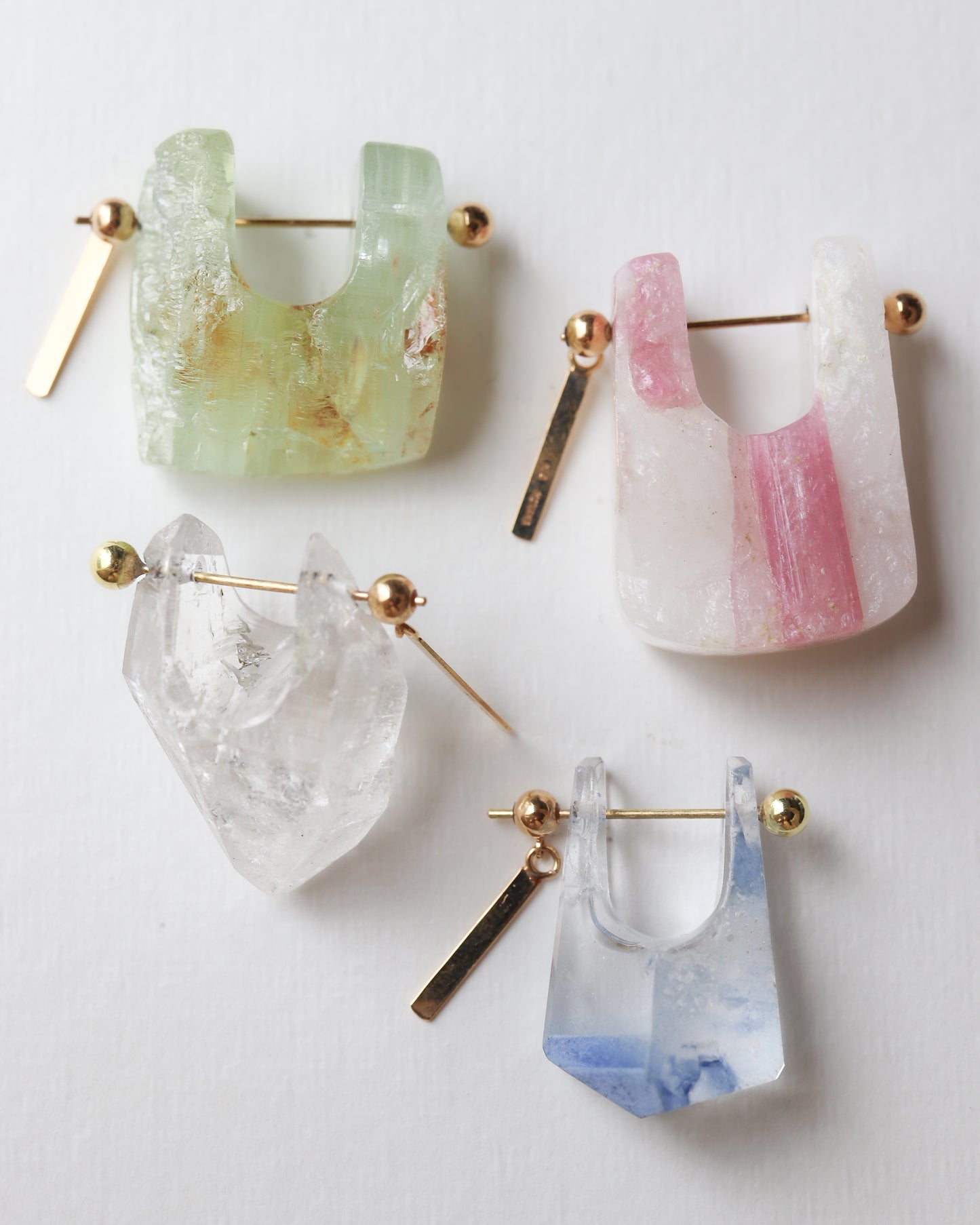 Rock Pierced Earring - Pink Tourmaline -