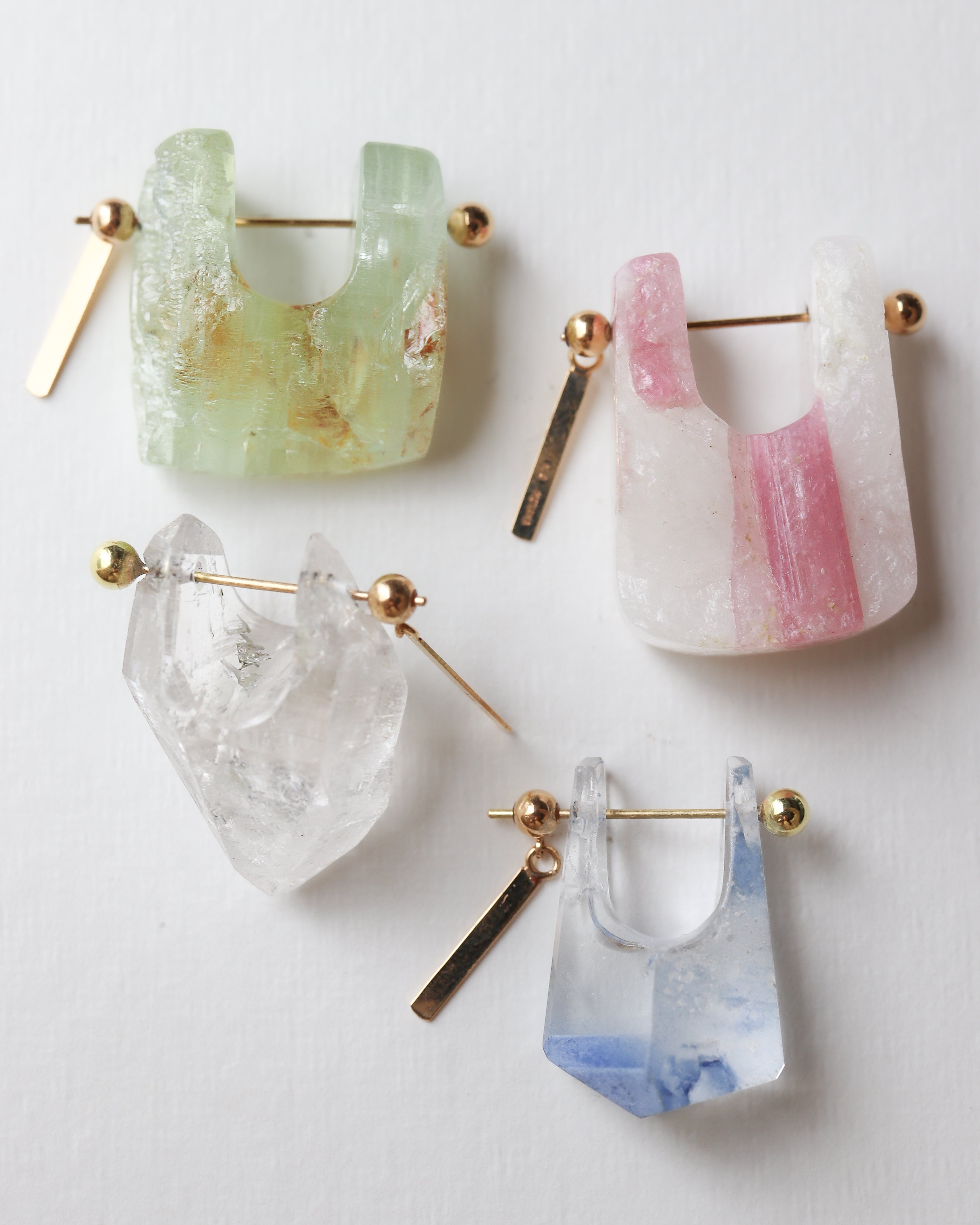 Rock Pierced Earring - Pink Tourmaline -